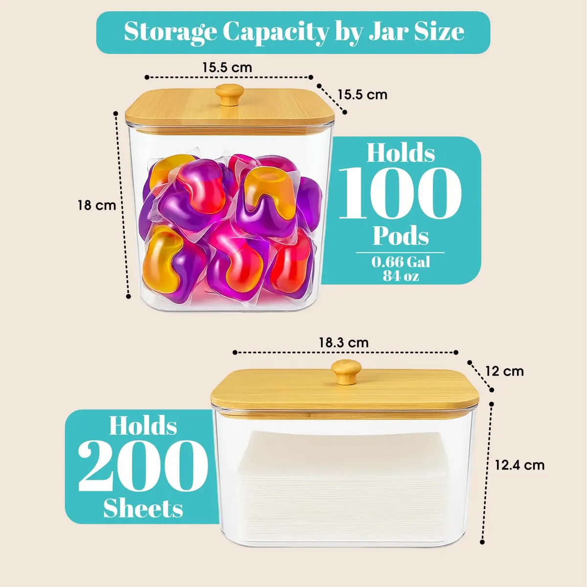 Yafur LLC 2+1 Laundry Pods Container & Dryer Sheet Holder Set | Modern Laundry Organization - view 3