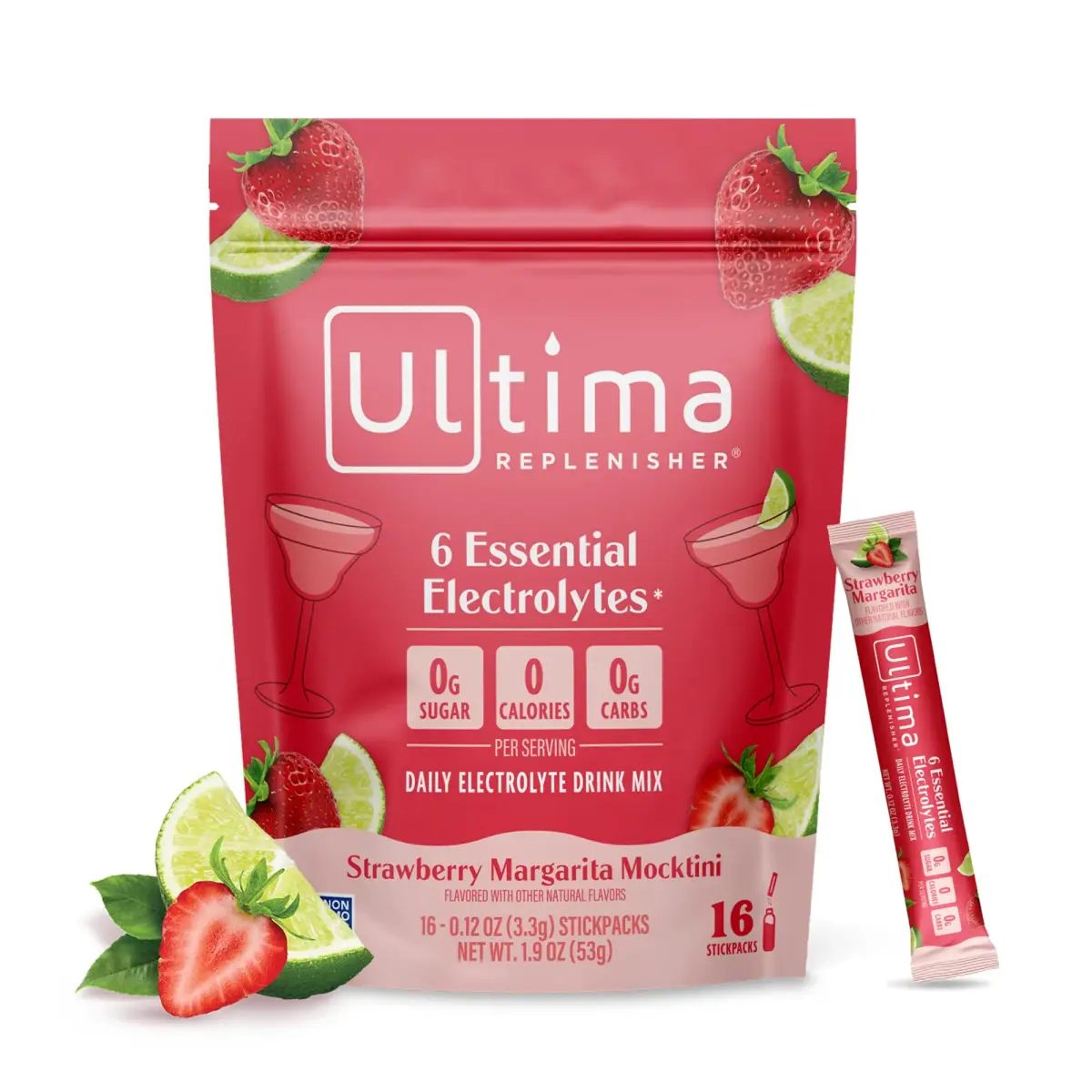Ultima Replenisher Strawberry Margarita Electrolyte Packets 16 Stickpacks | Sugar-Free Hydration with 6 Key Electrolytes - main product image
