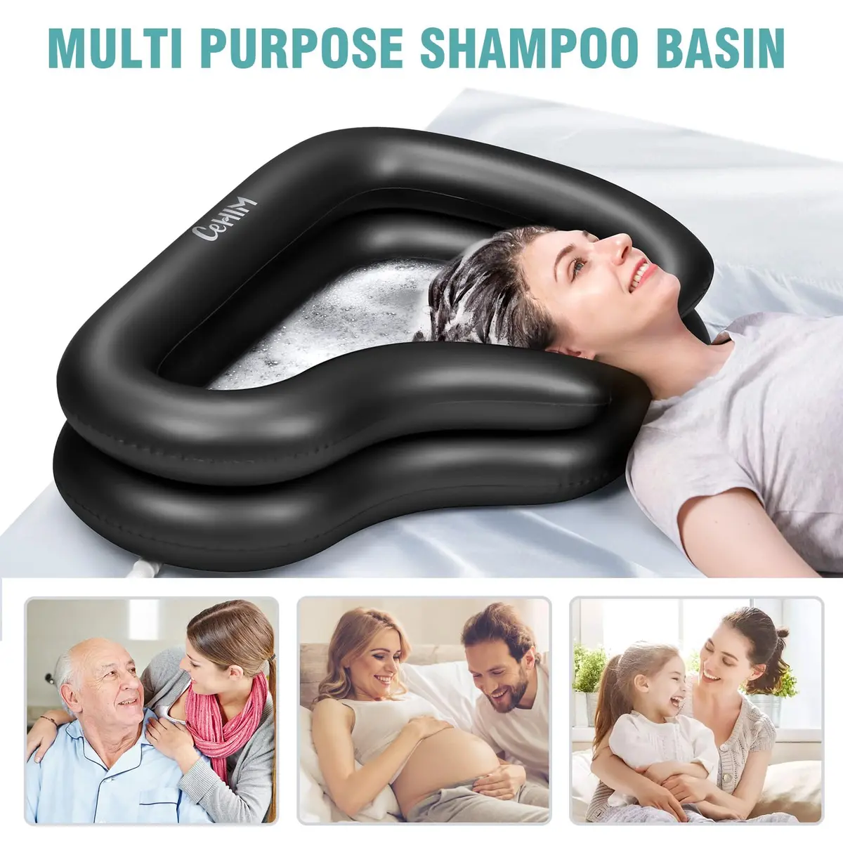 Cehim Inflatable Shampoo Basin with Drain Hose & Pillow - 82cm (32.8") | Bedside Hair Washer for Elderly & Disabled - view 6