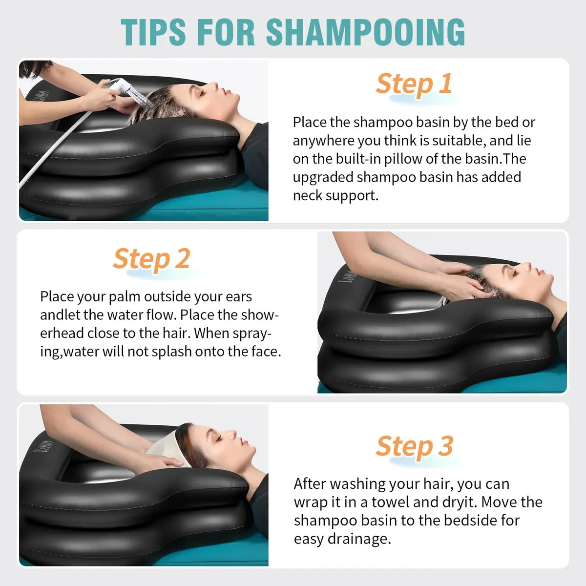 Cehim Inflatable Shampoo Basin with Drain Hose & Pillow - 82cm (32.8") | Bedside Hair Washer for Elderly & Disabled - view 7