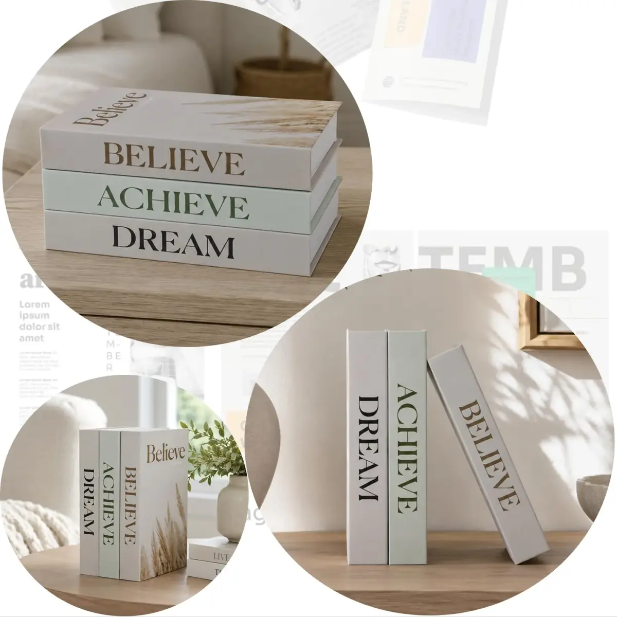 YOYMJBY Believe Achieve Dream Decorative Books 3 pcs (26.7 x 17 x 4.2 cm) | Aesthetic Home Decor for Coffee Tables & Shelves - view 7