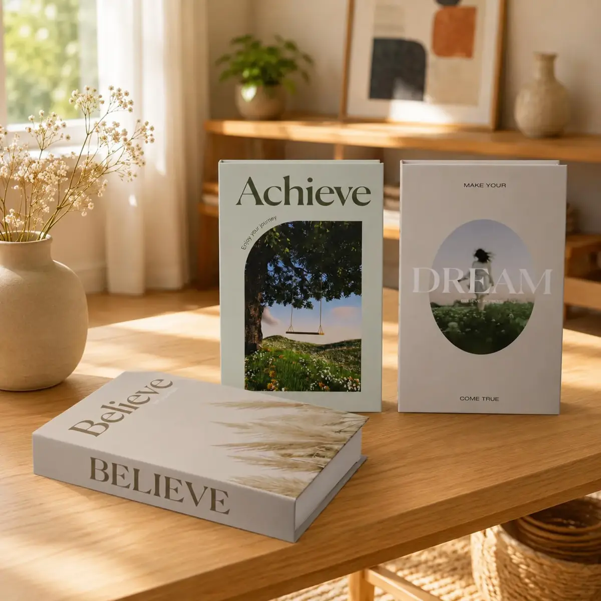 YOYMJBY Believe Achieve Dream Decorative Books 3 pcs (26.7 x 17 x 4.2 cm) | Aesthetic Home Decor for Coffee Tables & Shelves - view 3