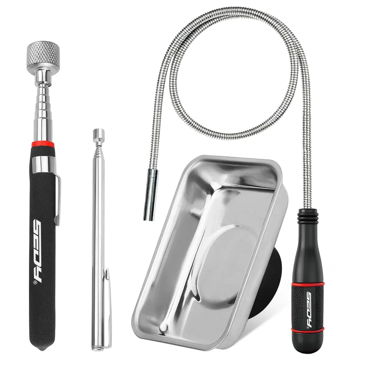 SEDY 4-Piece Magnetic Pickup Tools Set: 31in Telescoping Stick (78.7cm), 25in Pen Magnet (63.5cm), 20in Flexible Stick (50.8cm) | Workshop & Garage Essentials - main product image