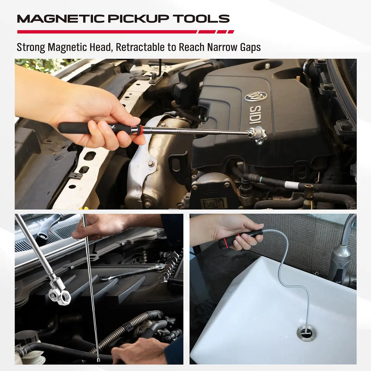 SEDY 4-Piece Magnetic Pickup Tools Set: 31in Telescoping Stick (78.7cm), 25in Pen Magnet (63.5cm), 20in Flexible Stick (50.8cm) | Workshop & Garage Essentials - view 7