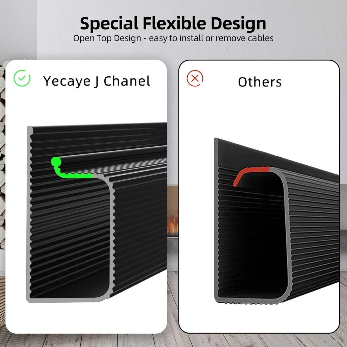 Yecaye 157in Cable Management Cord Organizer, Black | Under Desk, Easy Install Self-Adhesive Cord Hider - view 7