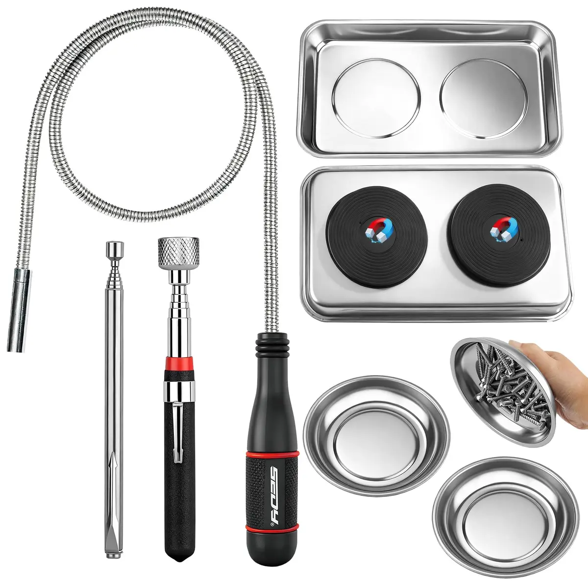 SEDY 6-Piece Telescoping Magnetic Pickup Tools Set with Trays | 31in Extendable Stick & Flexible Grabber - main product image