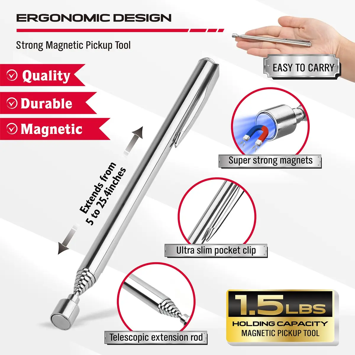 SEDY 6-Piece Telescoping Magnetic Pickup Tools Set with Trays | 31in Extendable Stick & Flexible Grabber - view 6