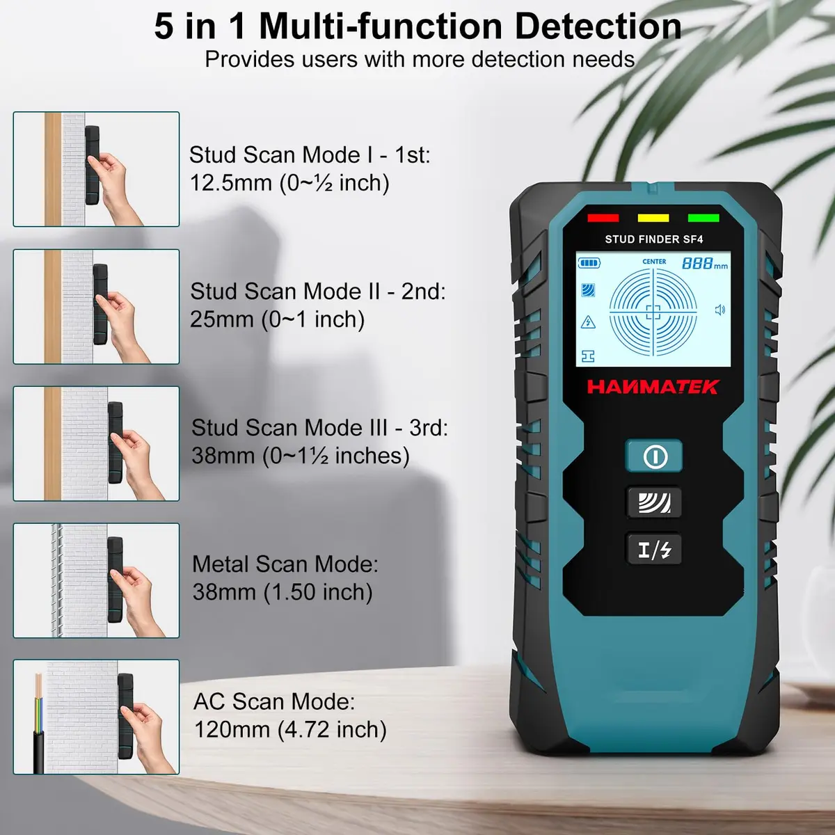 HANMATEK SF4 Stud Finder Wall Scanner | 5-in-1 Multifunction Detector with HD LCD Display - view 2