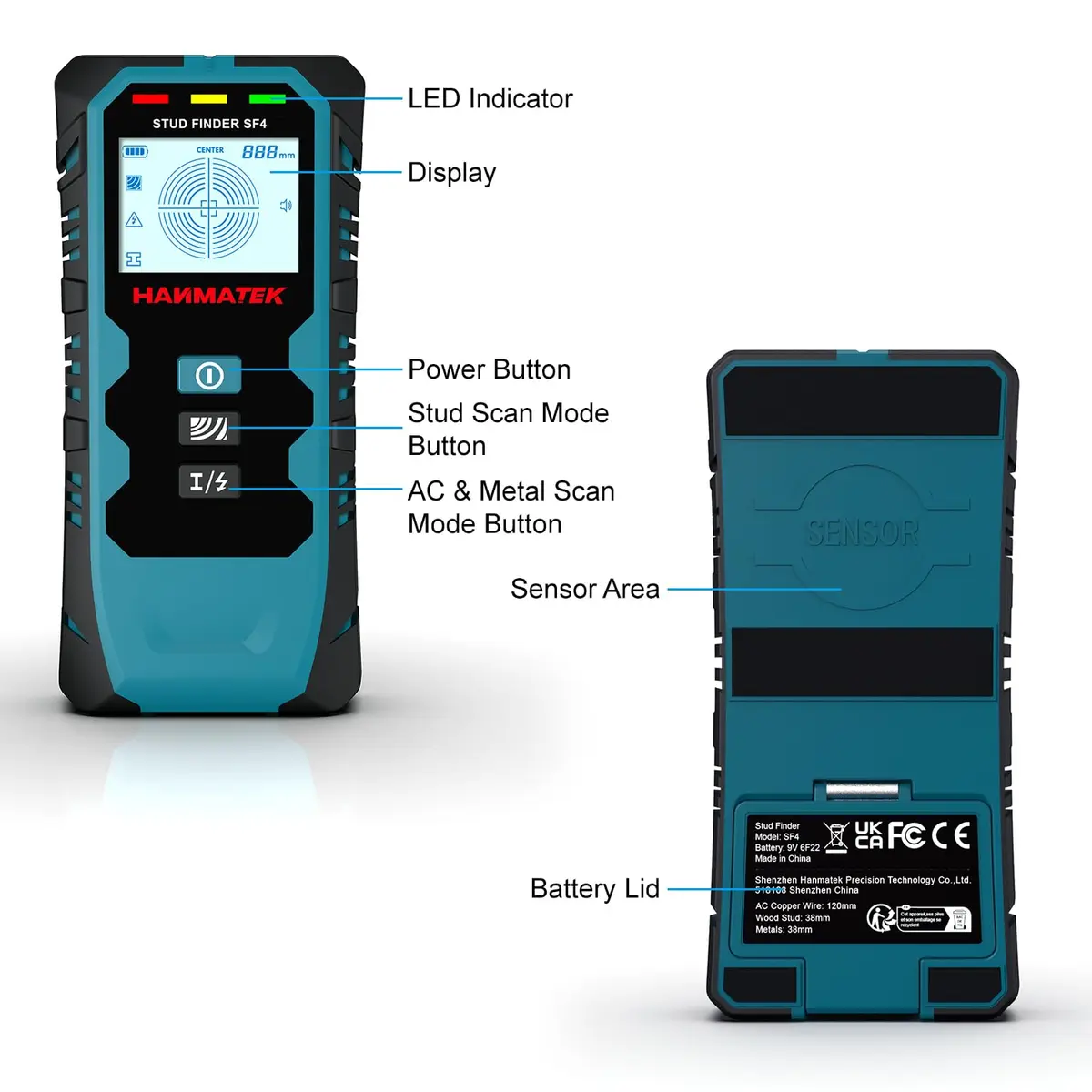 HANMATEK SF4 Stud Finder Wall Scanner | 5-in-1 Multifunction Detector with HD LCD Display - view 3