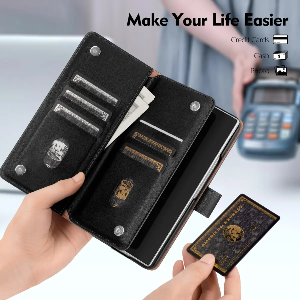 Shieldtop Black Wallet Case for Samsung Galaxy Z Fold 7 with Card Holder & RFID Blocking | 17.0cm (6.7in) Flip Folio - view 5
