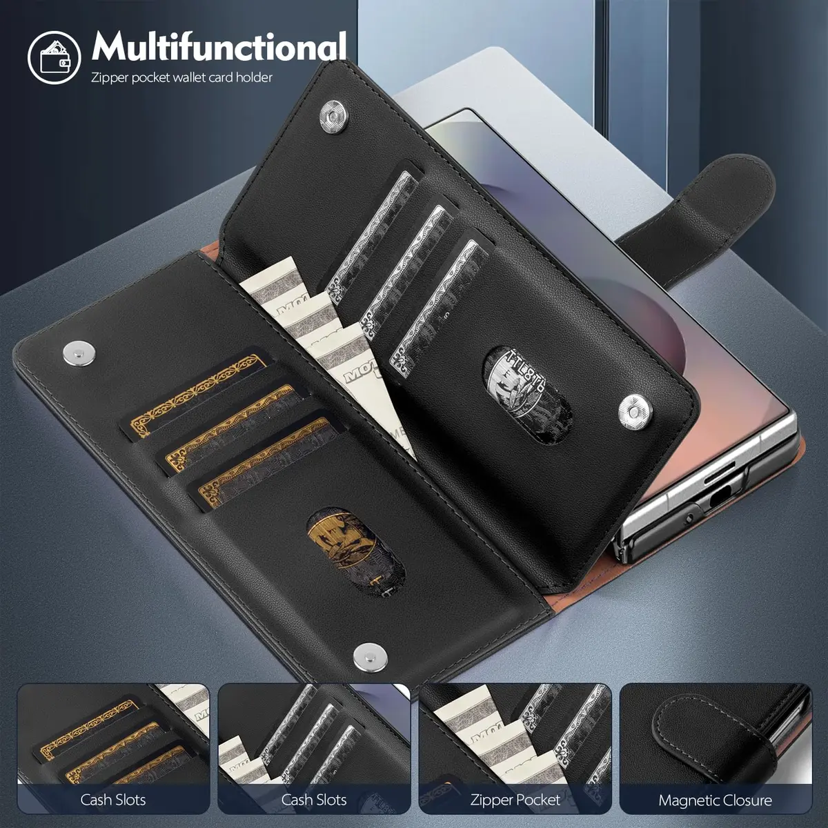 Shieldtop Black Wallet Case for Samsung Galaxy Z Fold 7 with Card Holder & RFID Blocking | 17.0cm (6.7in) Flip Folio - view 3