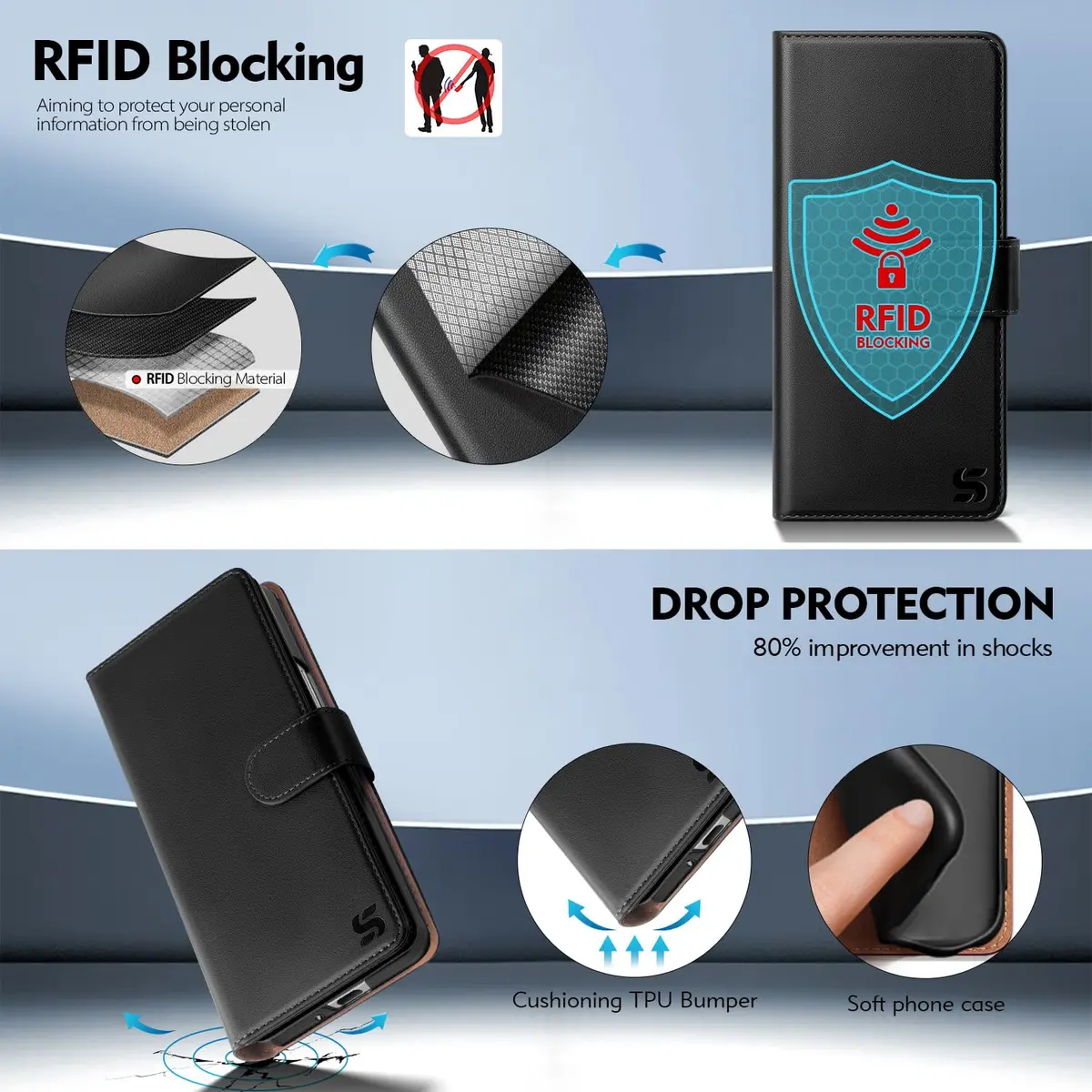 Shieldtop Black Wallet Case for Samsung Galaxy Z Fold 7 with Card Holder & RFID Blocking | 17.0cm (6.7in) Flip Folio - view 4
