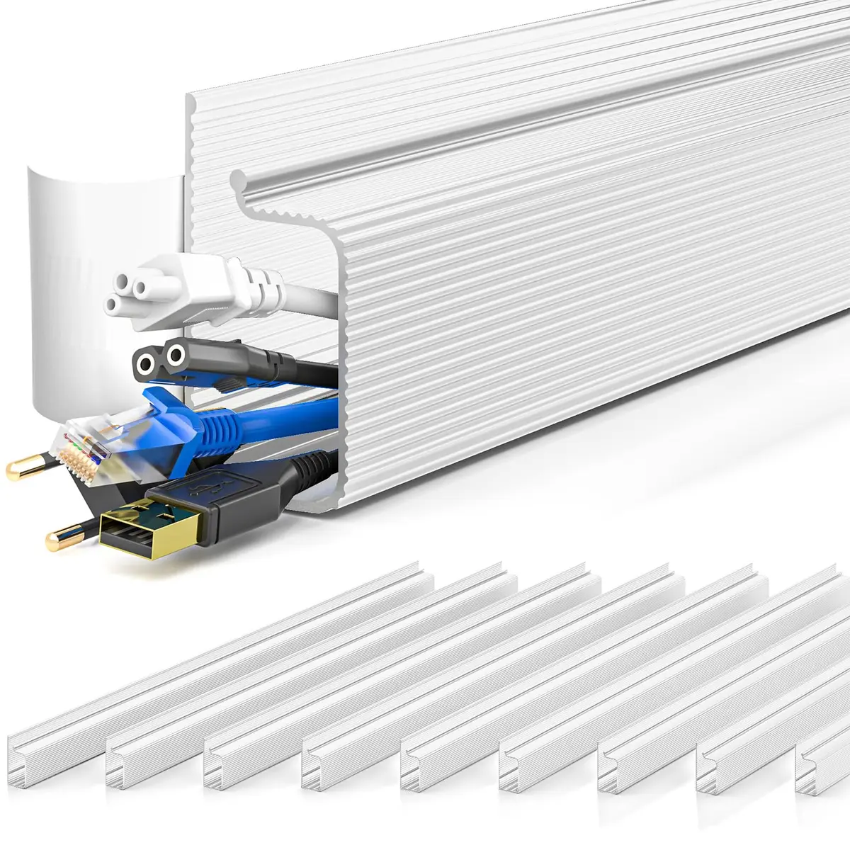 Yecaye 157in Cable Management Cord Organizer, White | Under Desk Cord Cover & Organizer - main product image
