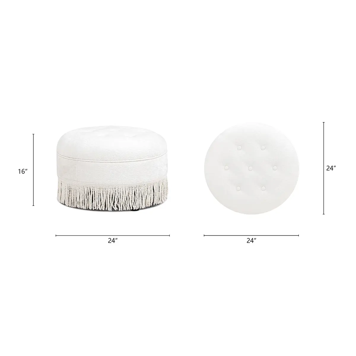 Jennifer Taylor Home Yolanda 24" Round Upholstered Accent Ottoman in Almond White Chenille | Vintage Chic, Multi-Functional - view 6