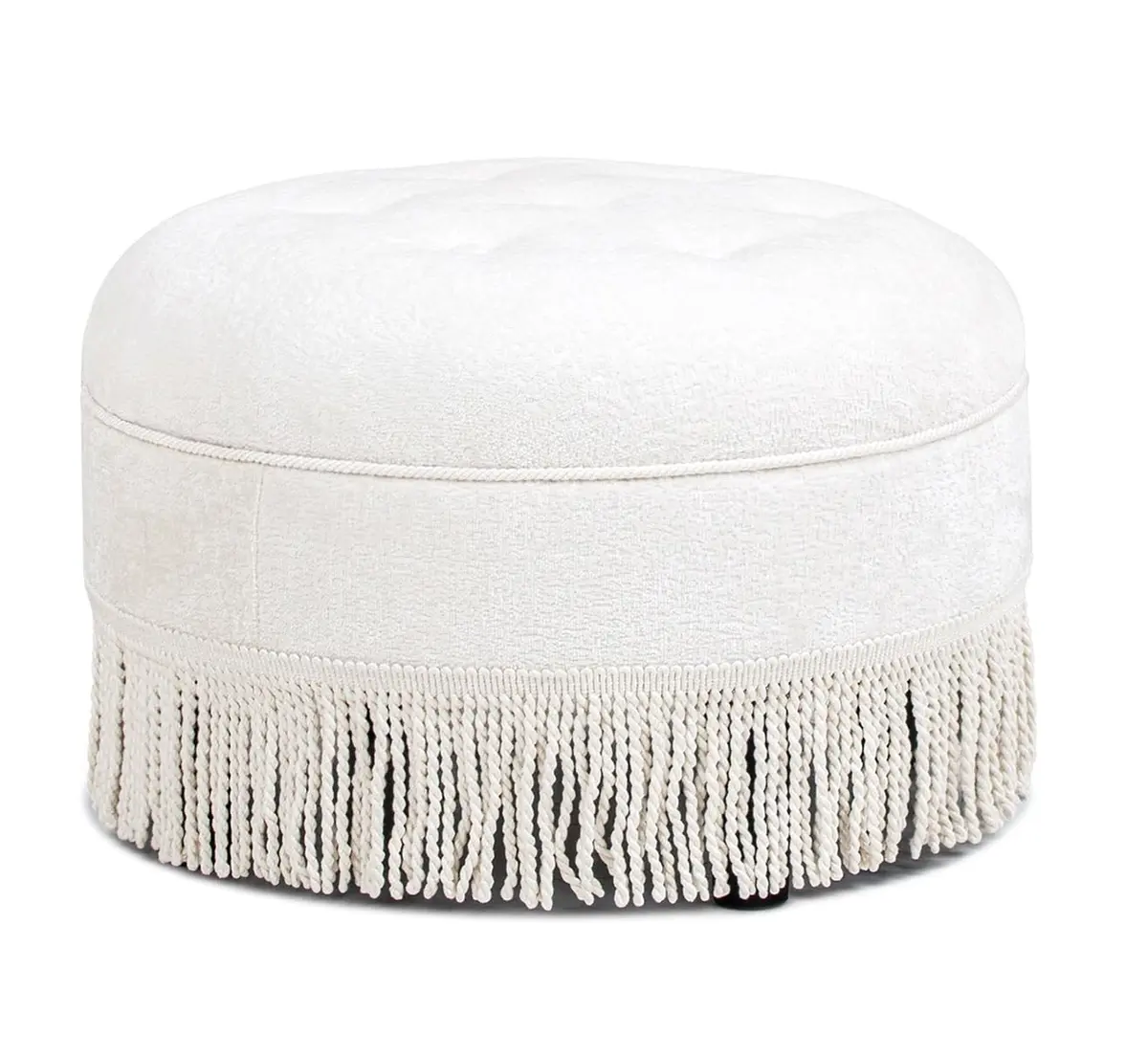 Jennifer Taylor Home Yolanda 24" Round Upholstered Accent Ottoman in Almond White Chenille | Vintage Chic, Multi-Functional - main product image