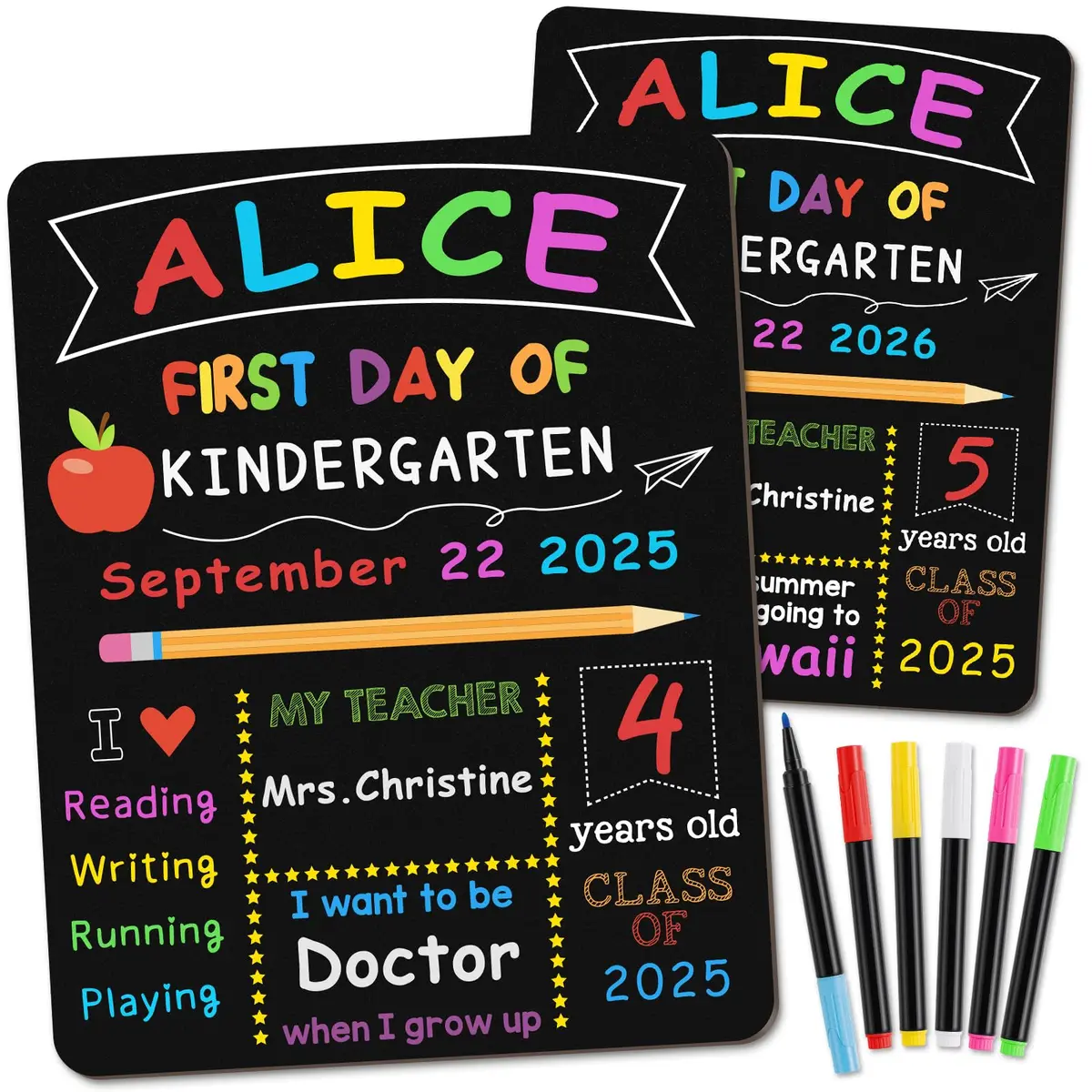 V-Opitos First & Last Day of School Board 10.3 x 13 Inch Double Sided Wooden Chalkboard - main product image