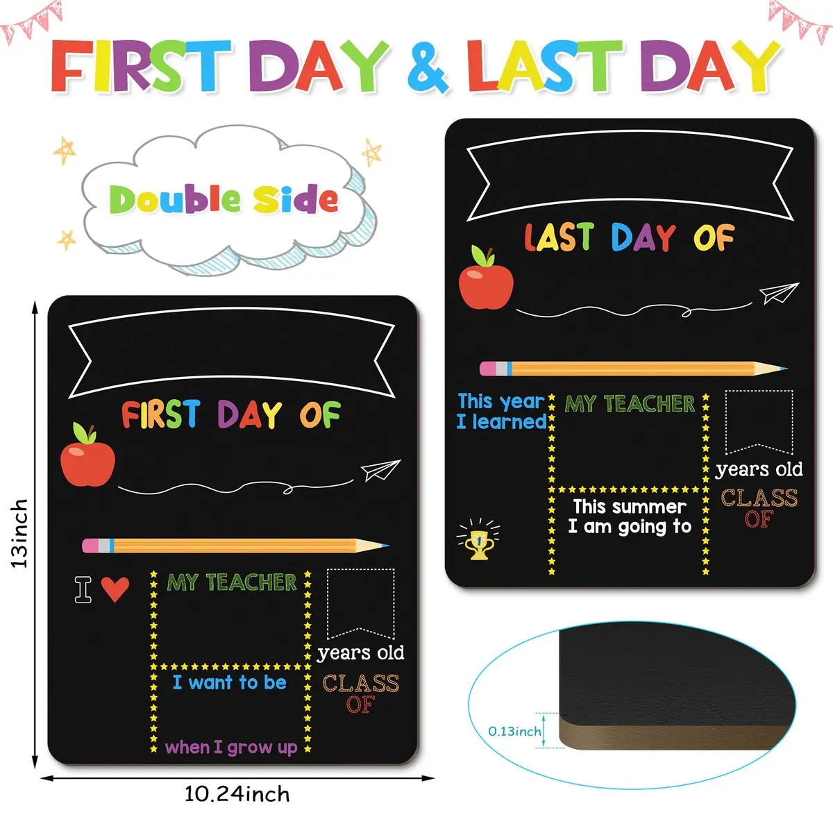 V-Opitos First & Last Day of School Board 10.3 x 13 Inch Double Sided Wooden Chalkboard - view 2
