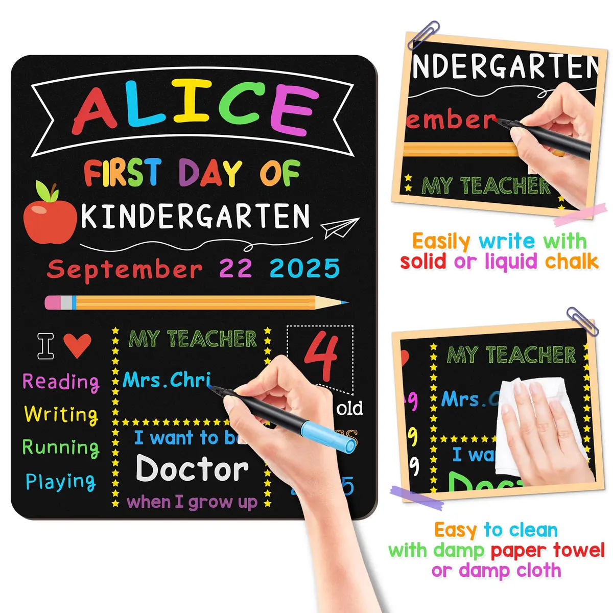 V-Opitos First & Last Day of School Board 10.3 x 13 Inch Double Sided Wooden Chalkboard - view 3