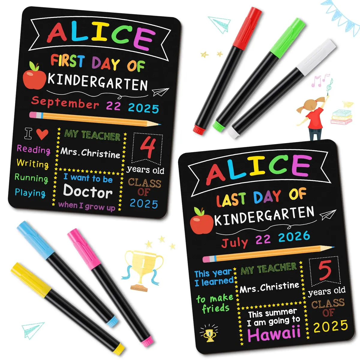 V-Opitos First & Last Day of School Board 10.3 x 13 Inch Double Sided Wooden Chalkboard - view 4