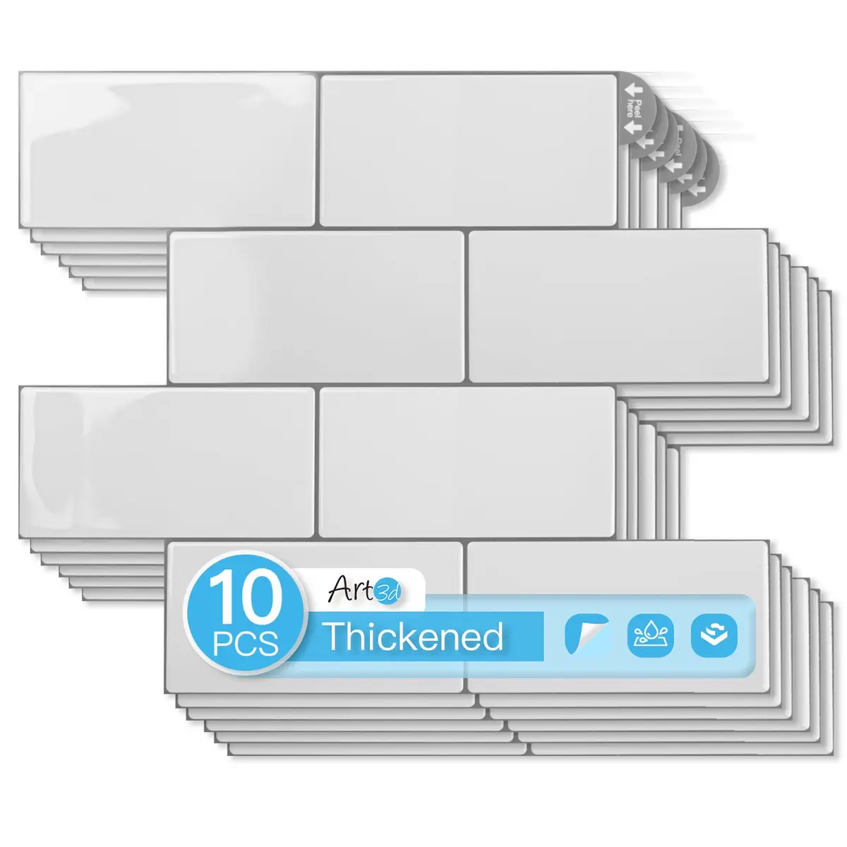 Art3d Subway Peel and Stick Backsplash 12.6 x 10.6 in Thickened Design | Modern White Tile for Kitchen & Bathroom - main product image