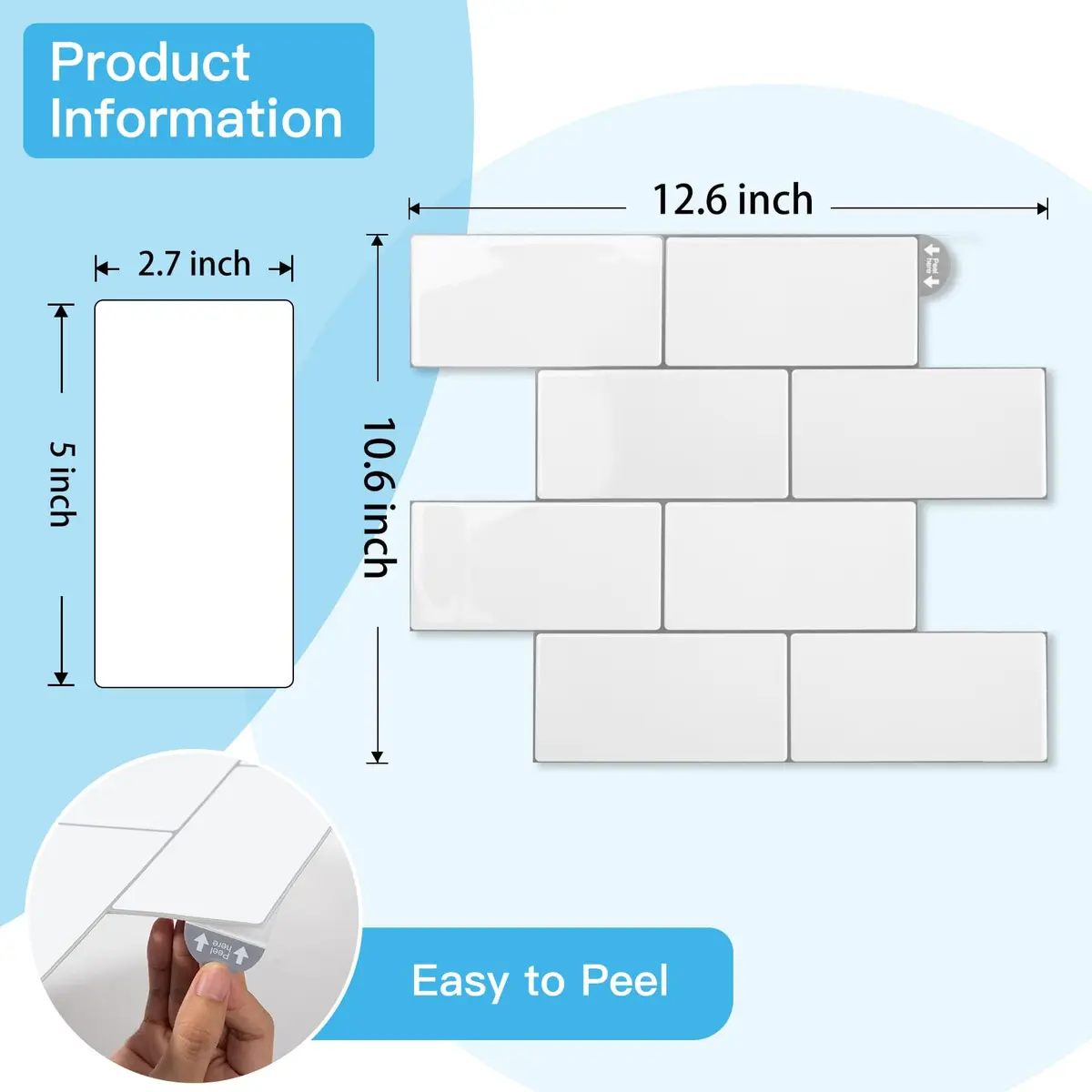 Art3d Subway Peel and Stick Backsplash 12.6 x 10.6 in Thickened Design | Modern White Tile for Kitchen & Bathroom - view 6