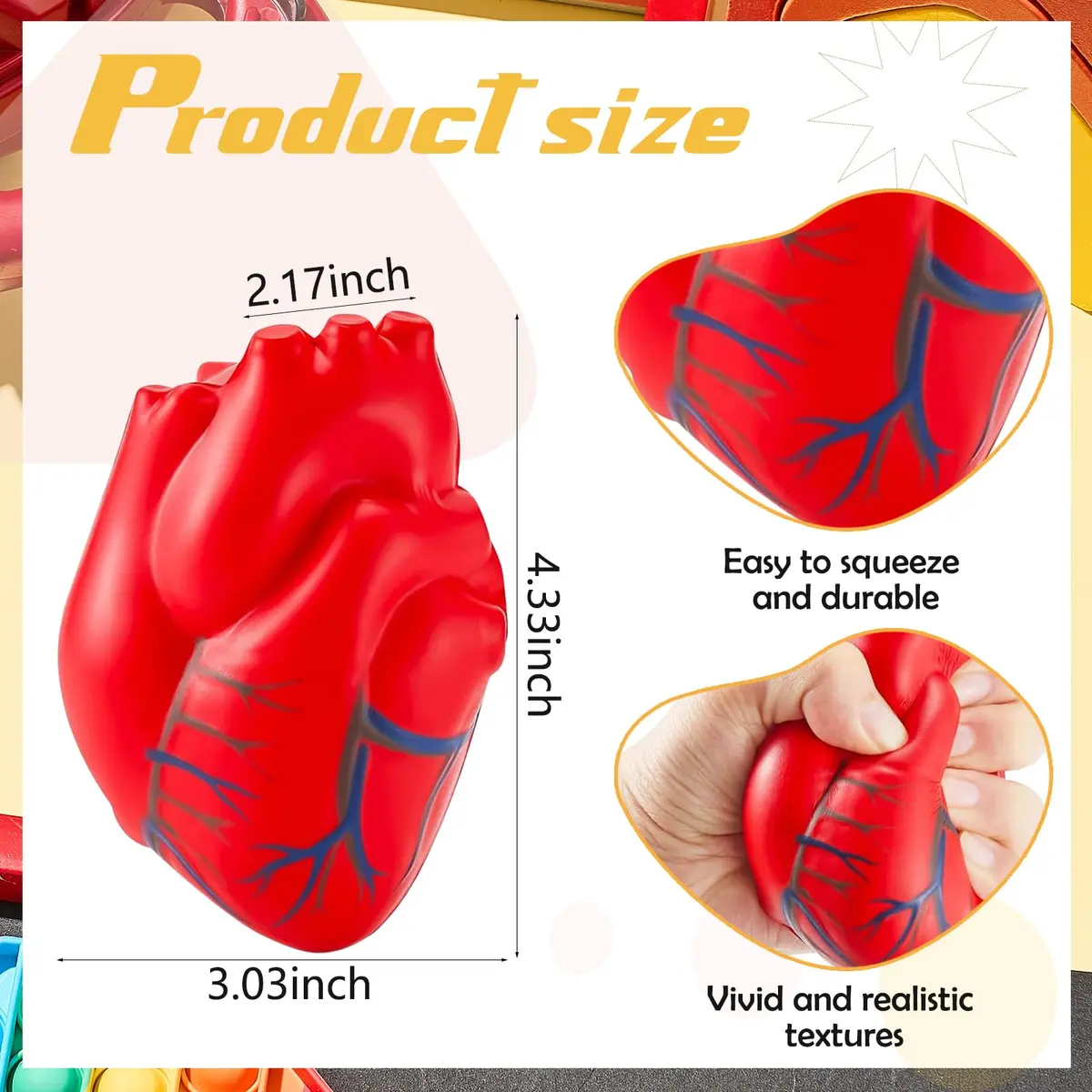 Hungdao Anatomy Heart Brain Stress Toy Set Foam Squeeze Balls 10.99cm (4.33in) x 7.70cm (3.03in) x 5.51cm (2.17in) | PU Foam - view 2