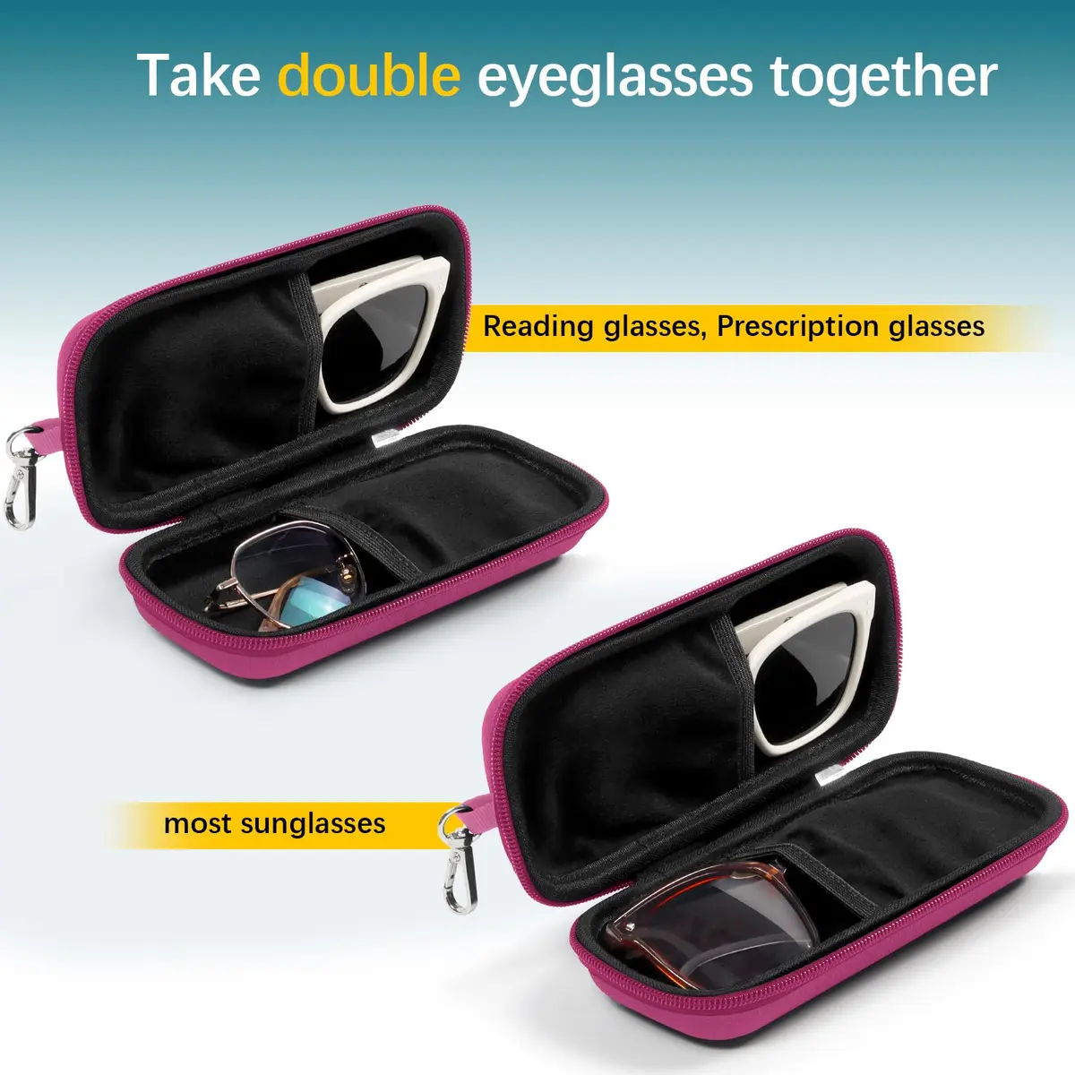 Tangoner Double Eyeglasses Case for Dual Sunglasses | Hard Shell with Zipper, Compact & Protective (70-120 chars) - view 2