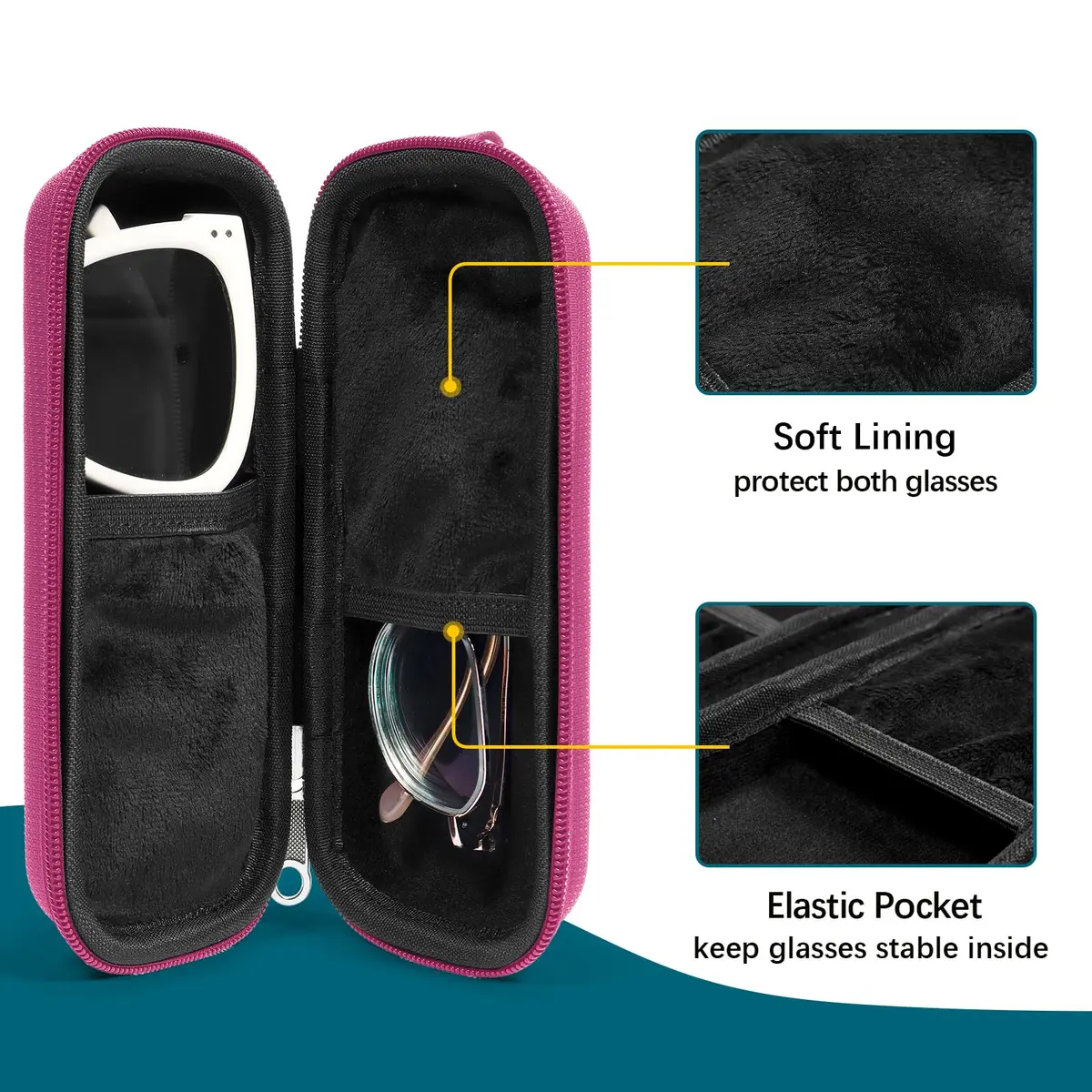 Tangoner Double Eyeglasses Case for Dual Sunglasses | Hard Shell with Zipper, Compact & Protective (70-120 chars) - view 3