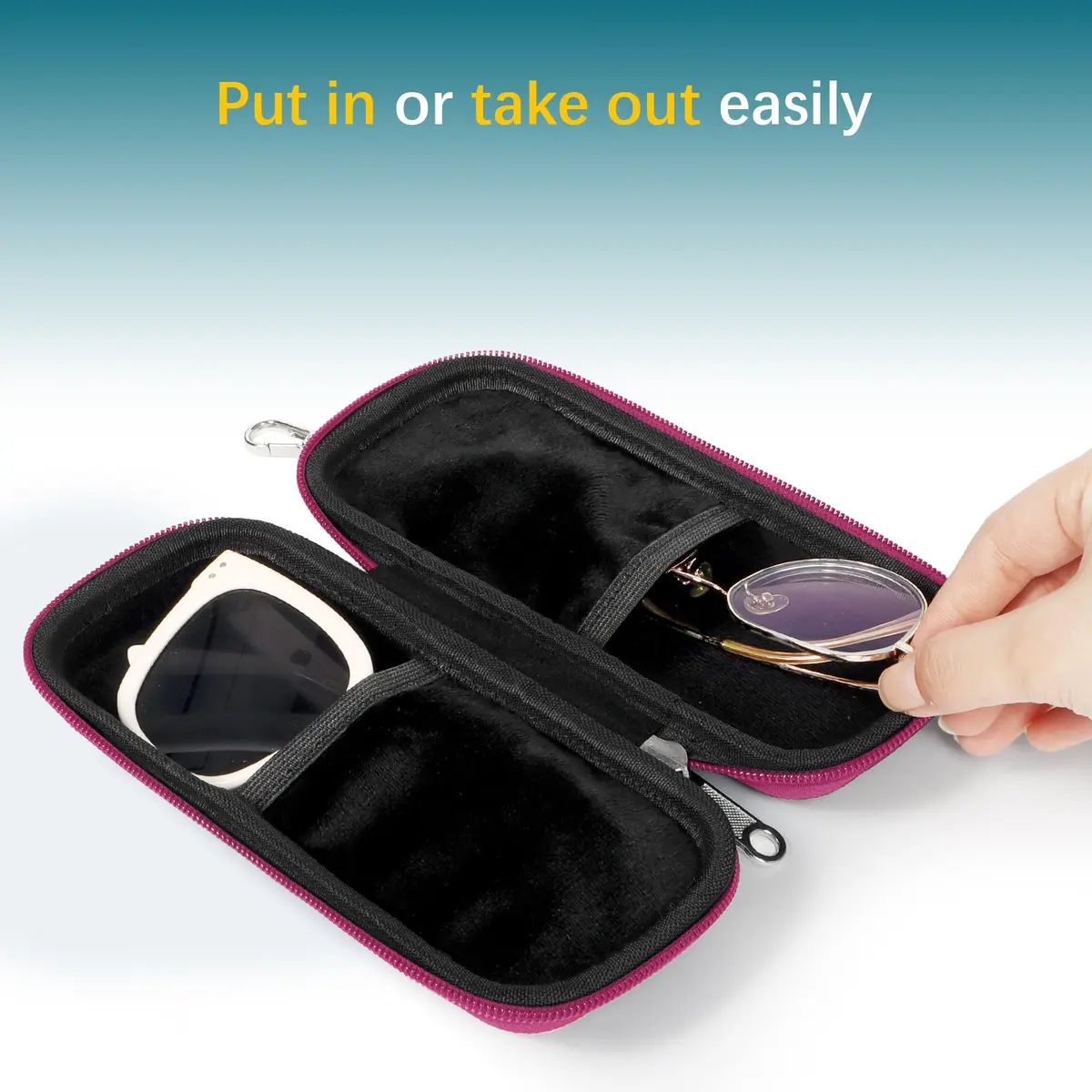 Tangoner Double Eyeglasses Case for Dual Sunglasses | Hard Shell with Zipper, Compact & Protective (70-120 chars) - view 4