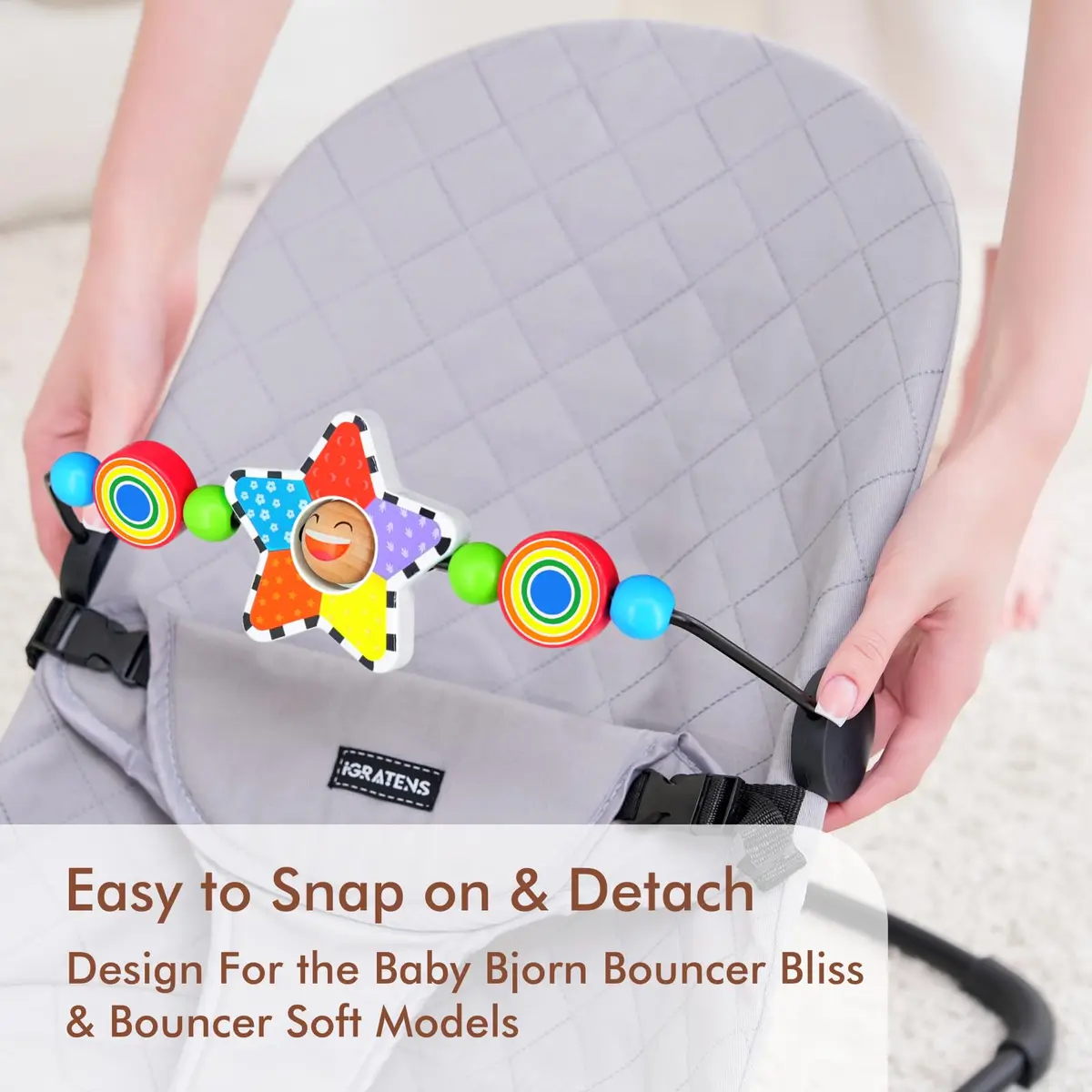 iGRATENS Baby Bouncer Toy Bar with Wooden Pendants for BabyBjorn Bouncer Soft & Bliss, 0-2 Years - view 6