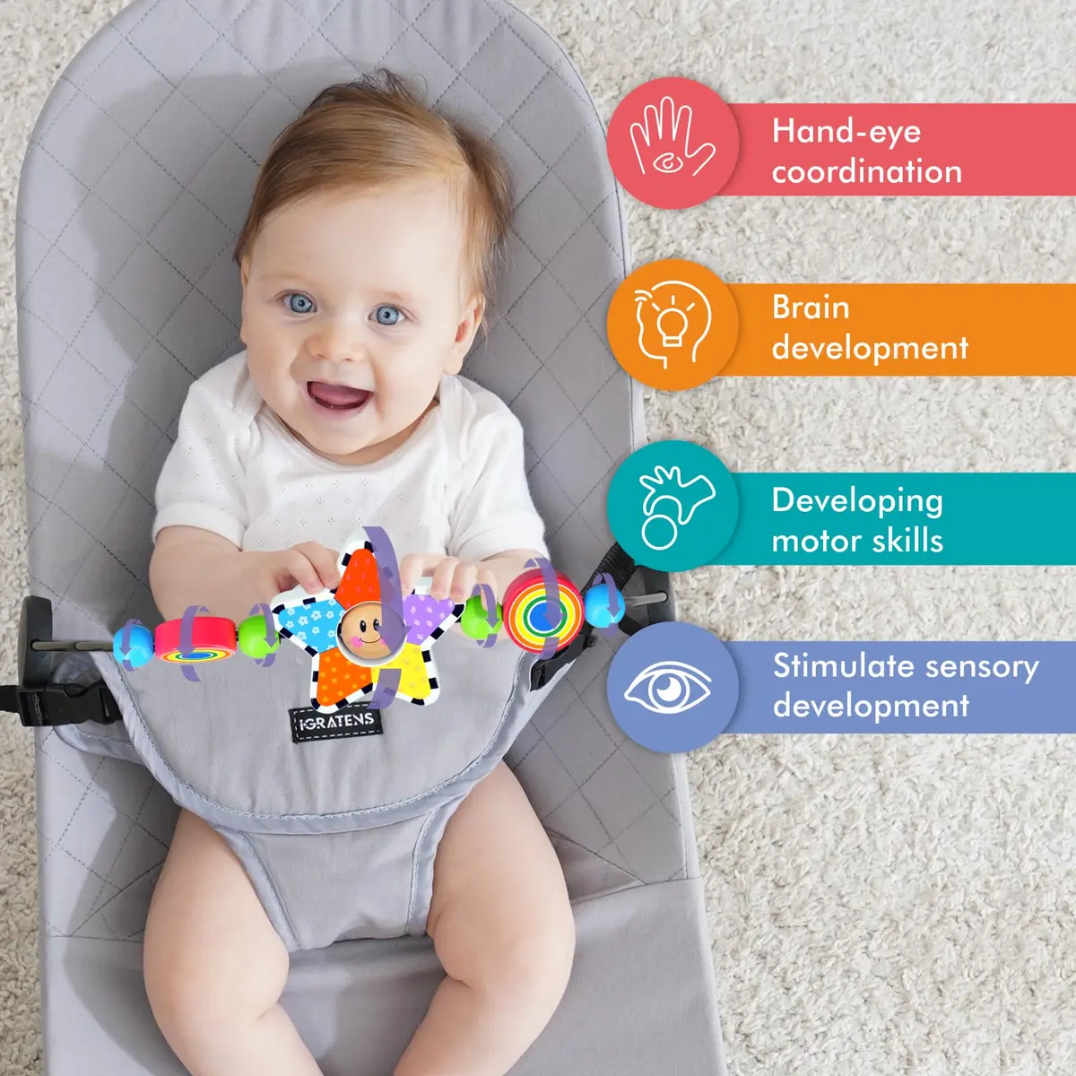 iGRATENS Baby Bouncer Toy Bar with Wooden Pendants for BabyBjorn Bouncer Soft & Bliss, 0-2 Years - view 2