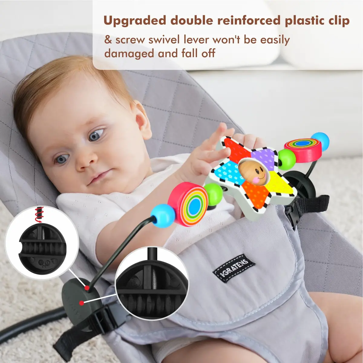 iGRATENS Baby Bouncer Toy Bar with Wooden Pendants for BabyBjorn Bouncer Soft & Bliss, 0-2 Years - view 3