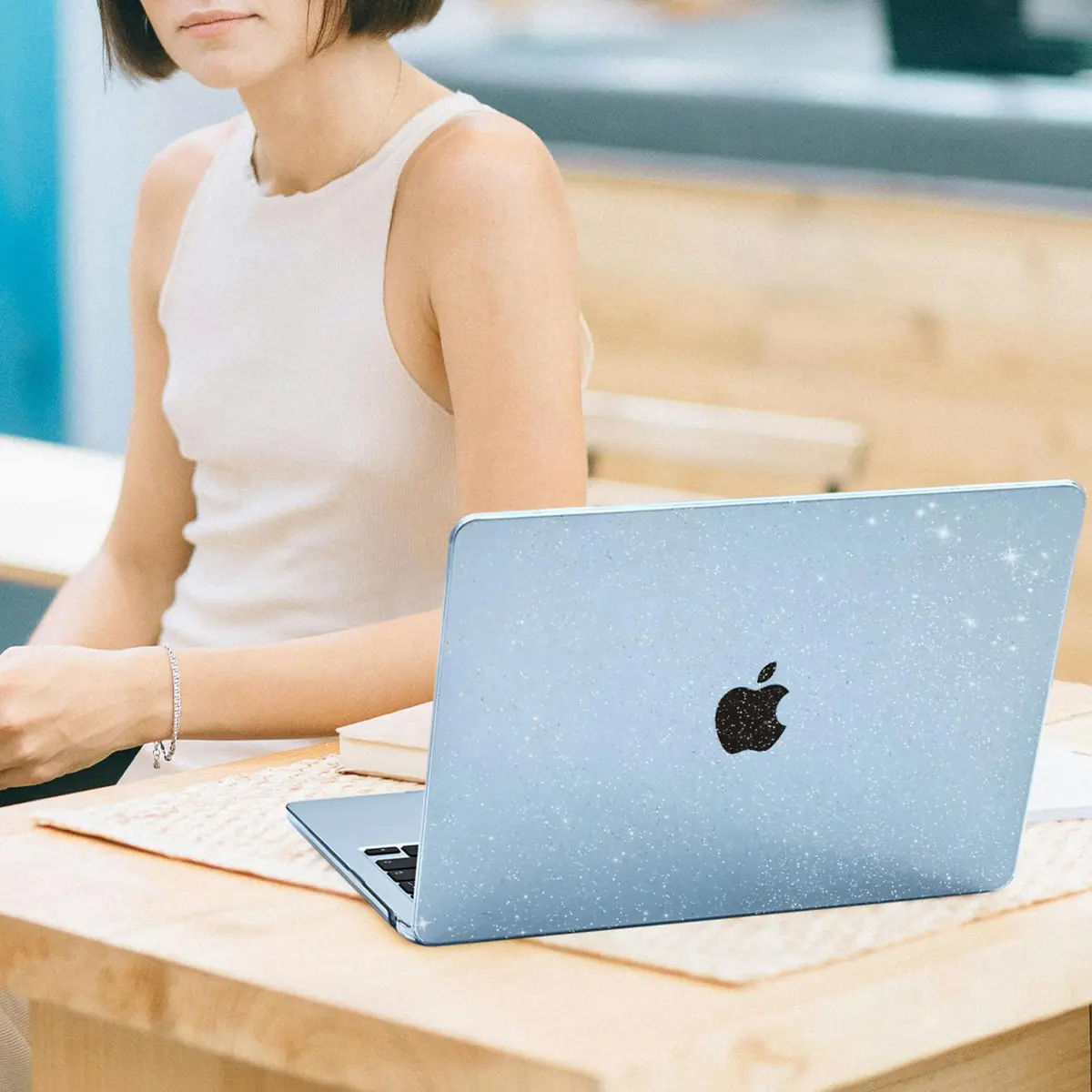 EooCoo Sparkly Case for MacBook Air 13 inch M5/M4/M3/M2 2026-2022 | Sky Blue, Ultra-Thin & Scratch-Resistant - view 5