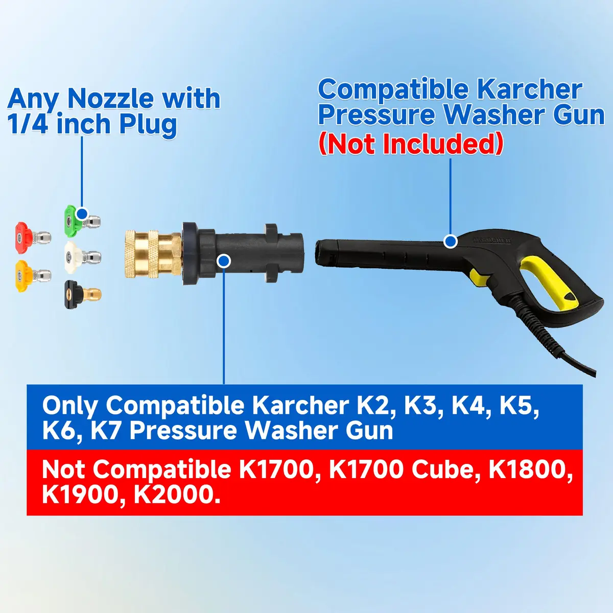 M MINGLE Pressure Washer Gun Coupler to 1/4" QC | Compatible with Karcher K2-K7 (Pre-2010) & Stanley SLP - view 2
