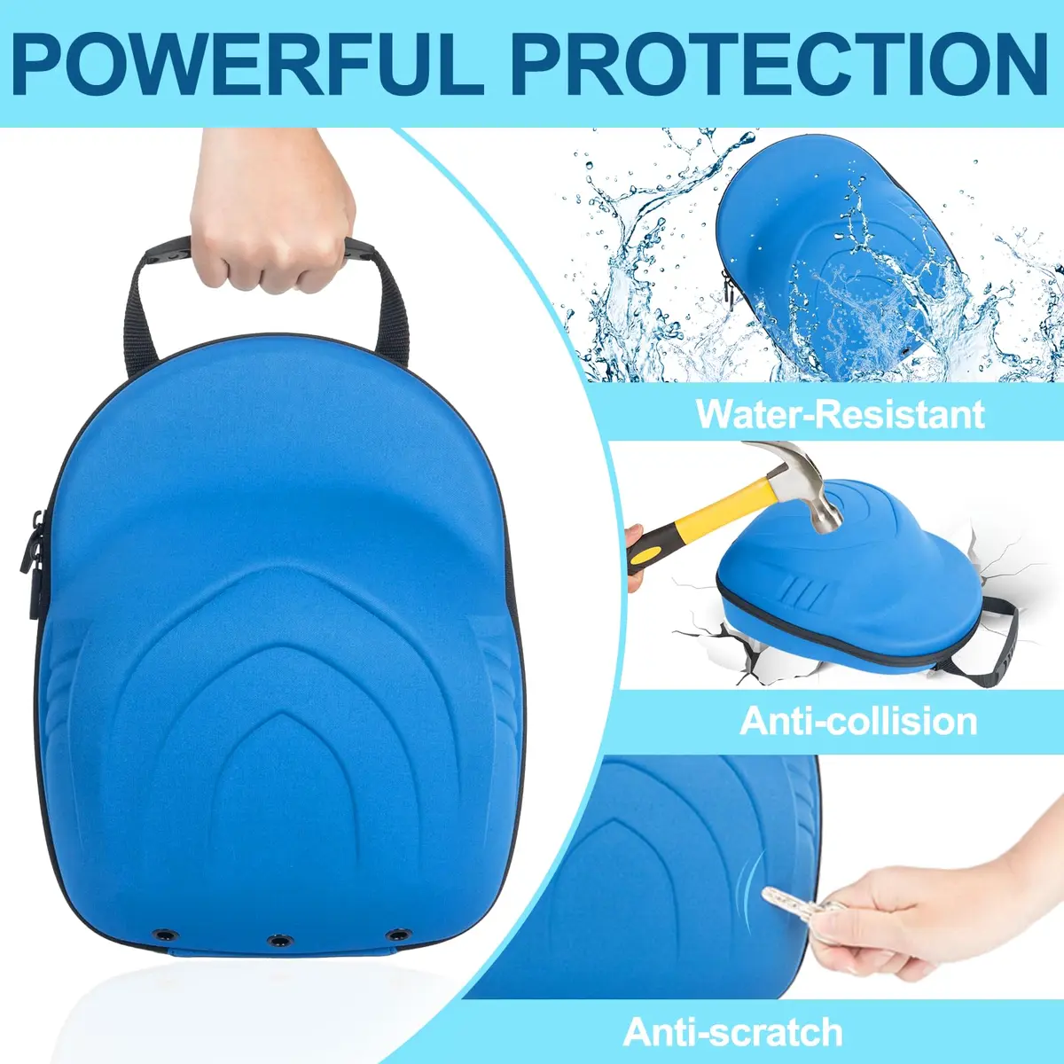 Glamgen Hard Hat Travel Case for 6 Baseball Caps with Shoulder Strap & Handle, Blue | Protects Hats on Travel & Home - view 5
