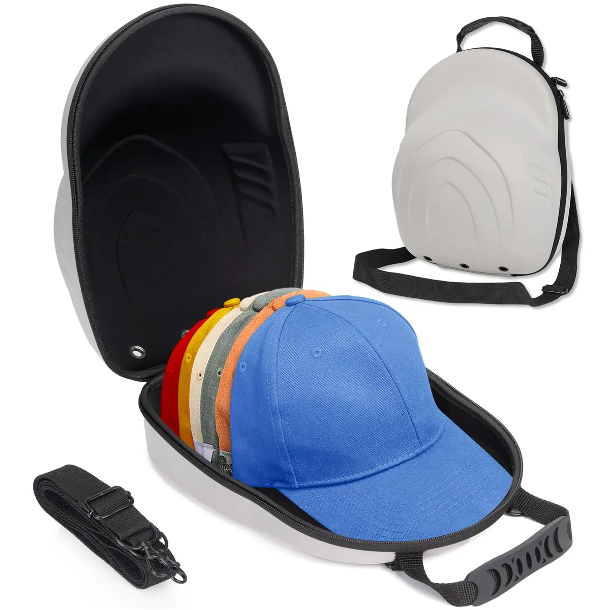 Glamgen Hard Hat Travel Case for 6 Hats | Grey EVA with Shoulder Strap - main product image