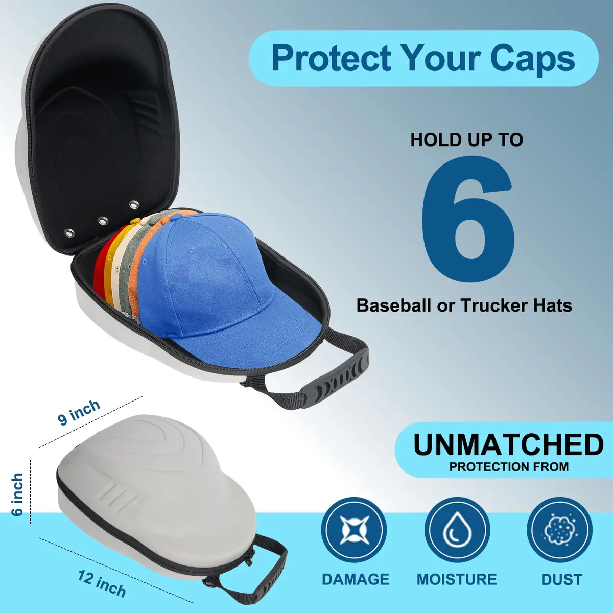 Glamgen Hard Hat Travel Case for 6 Hats | Grey EVA with Shoulder Strap - view 2
