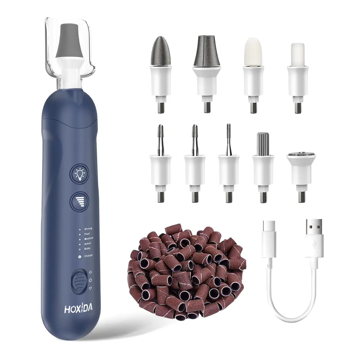 Hoxida Blue Cordless Electric Nail File Set with 360° LED Light | 20,000 RPM Professional Manicure Pedicure Kit - main product image