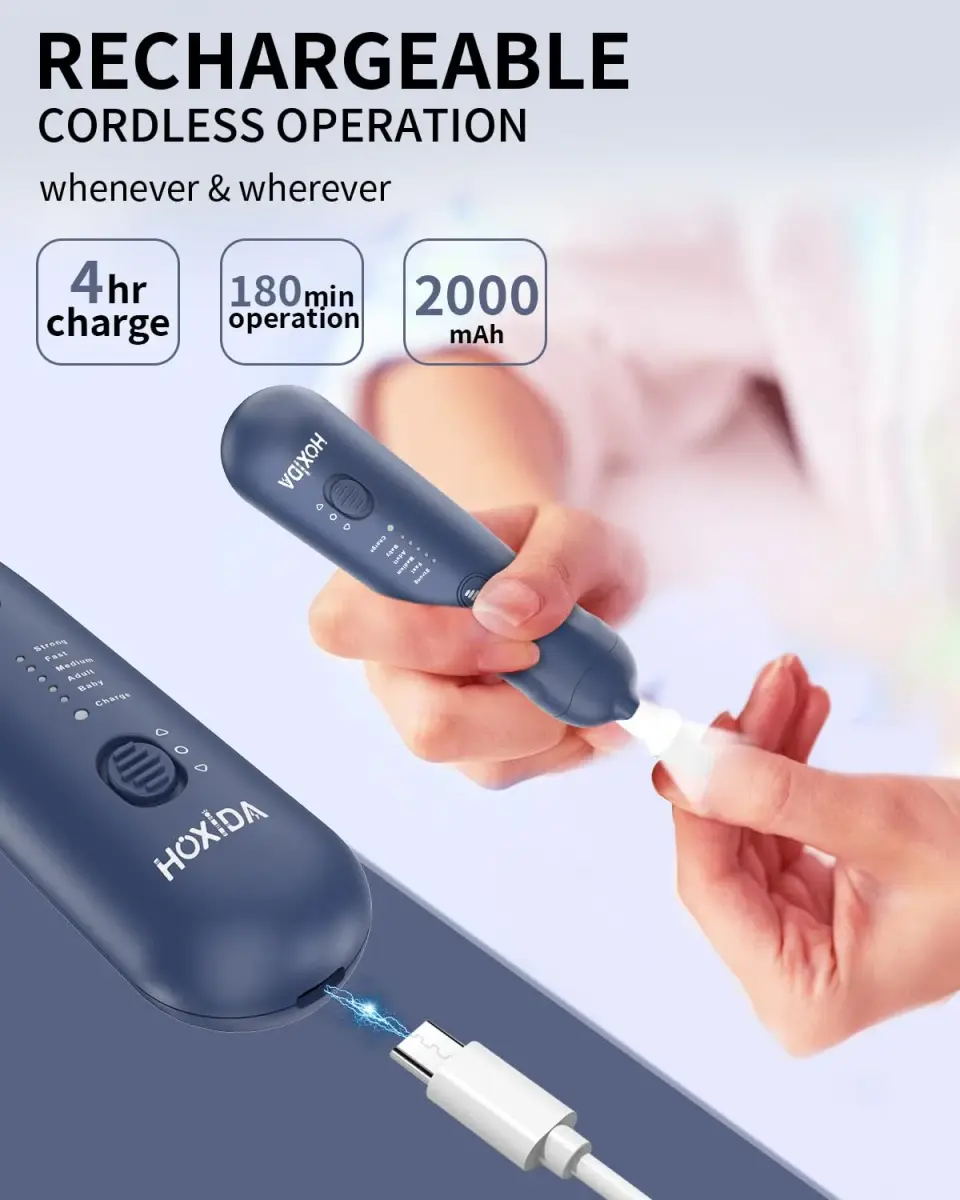 Hoxida Blue Cordless Electric Nail File Set with 360° LED Light | 20,000 RPM Professional Manicure Pedicure Kit - view 4