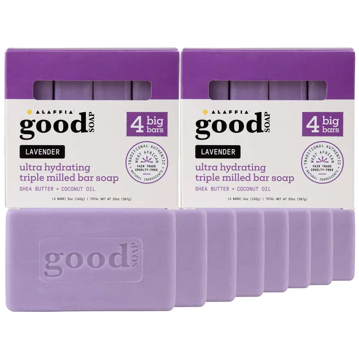 Alaffia Good Soap Bar Value Pack, Lavender, 8 Bars + Trial-Size Bar | Nourishing Fair Trade Shea & Coconut Oil - main product image