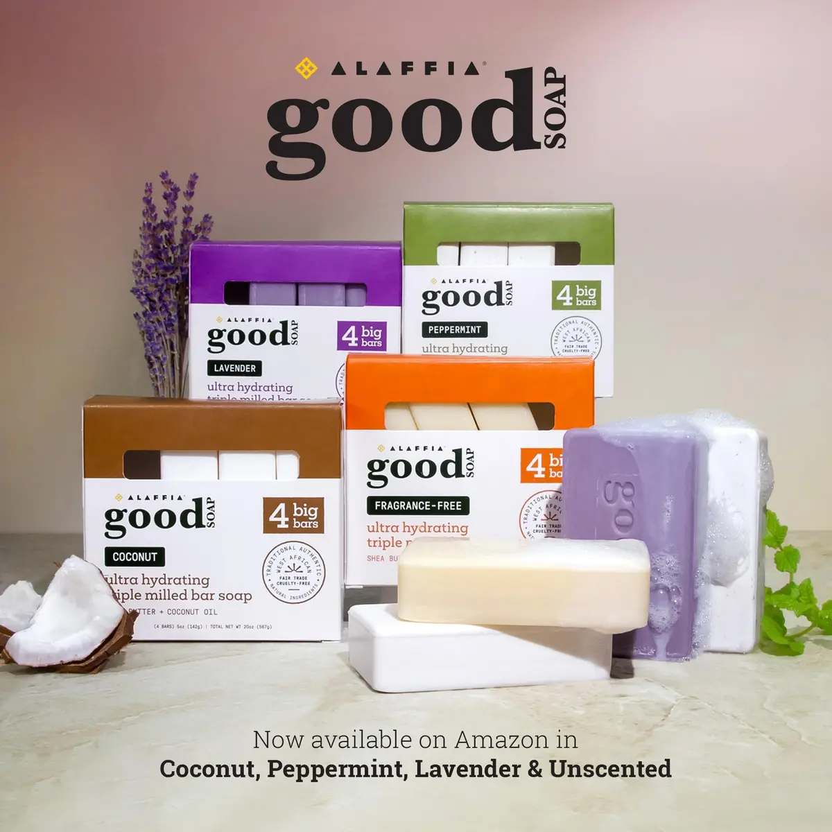 Alaffia Good Soap Bar Value Pack, Lavender, 8 Bars + Trial-Size Bar | Nourishing Fair Trade Shea & Coconut Oil - view 8