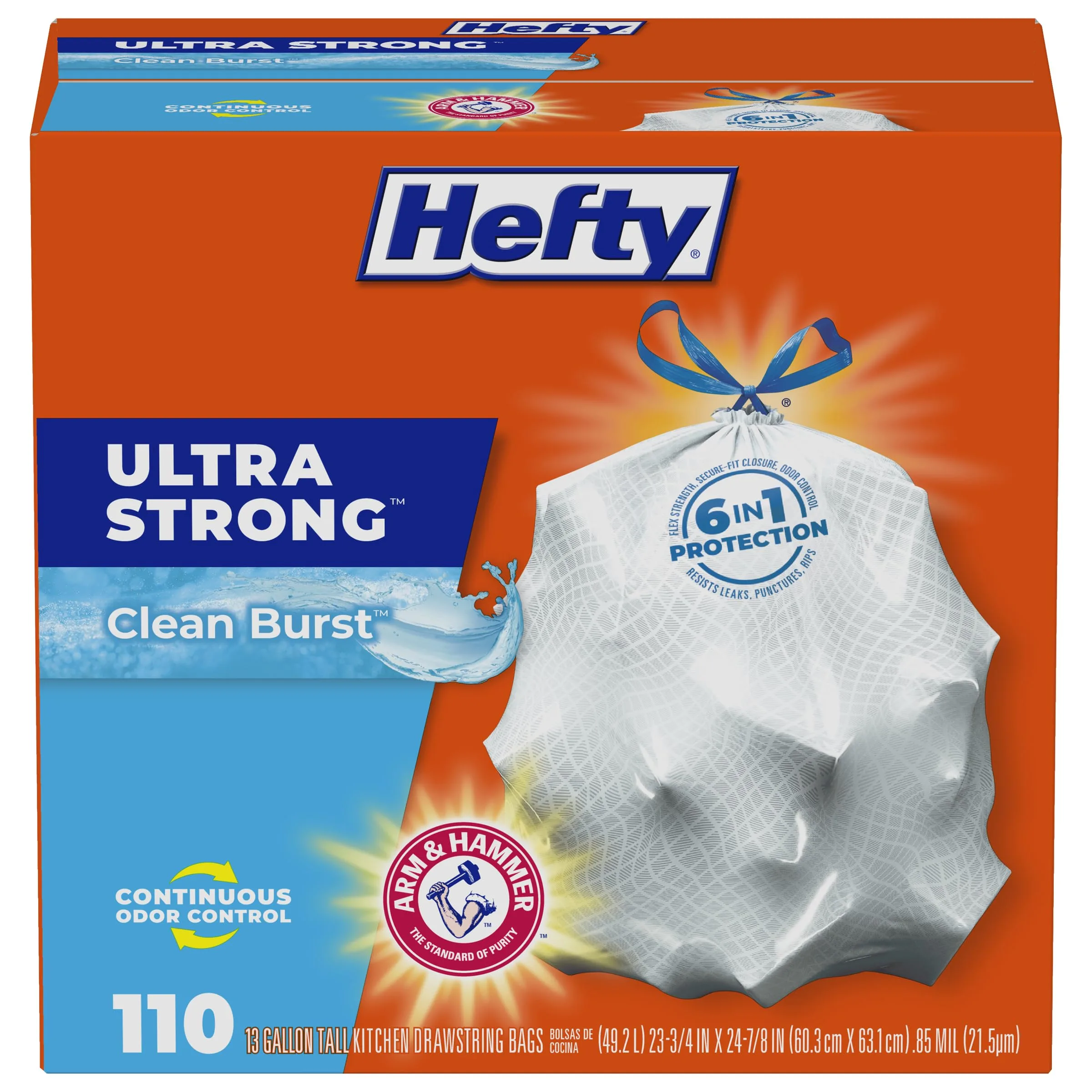 Hefty Ultra Strong 13 Gallon Trash Bags 110 Count | Clean Burst Scented, USA Import - main product image