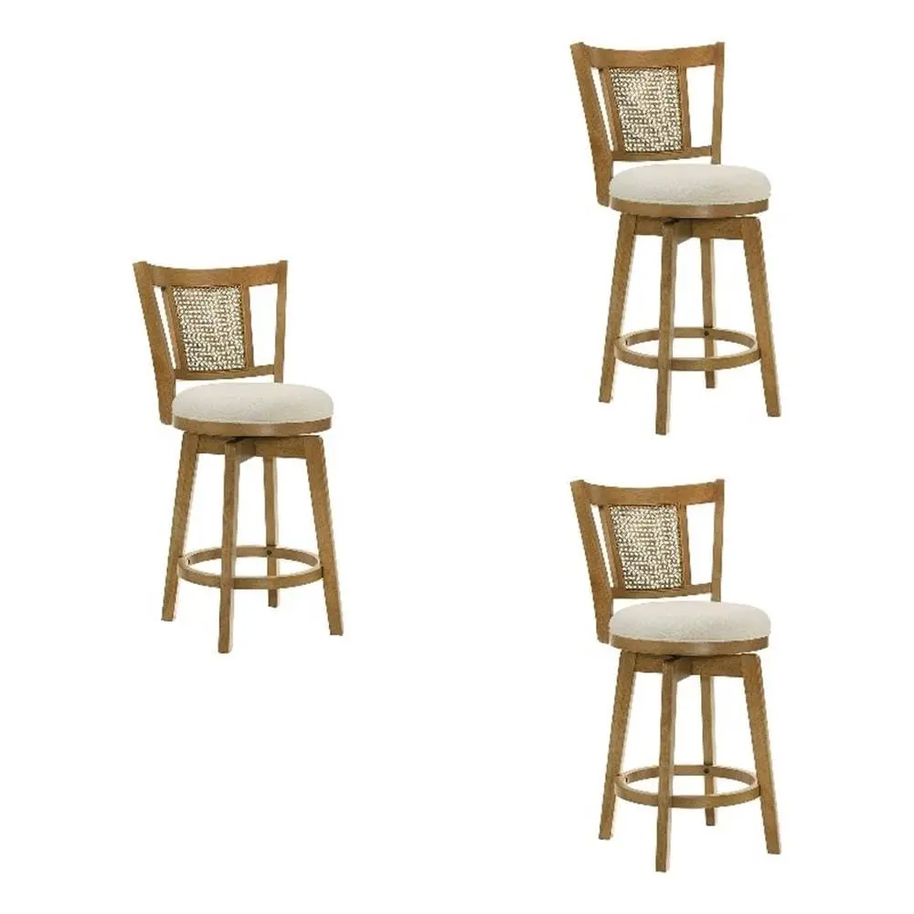 Armen Living Isla 26 in. Amber Glow Counter Height Rubberwood Swivel Barstool with Ivory Fabric Seat - Set of 3 - main product image