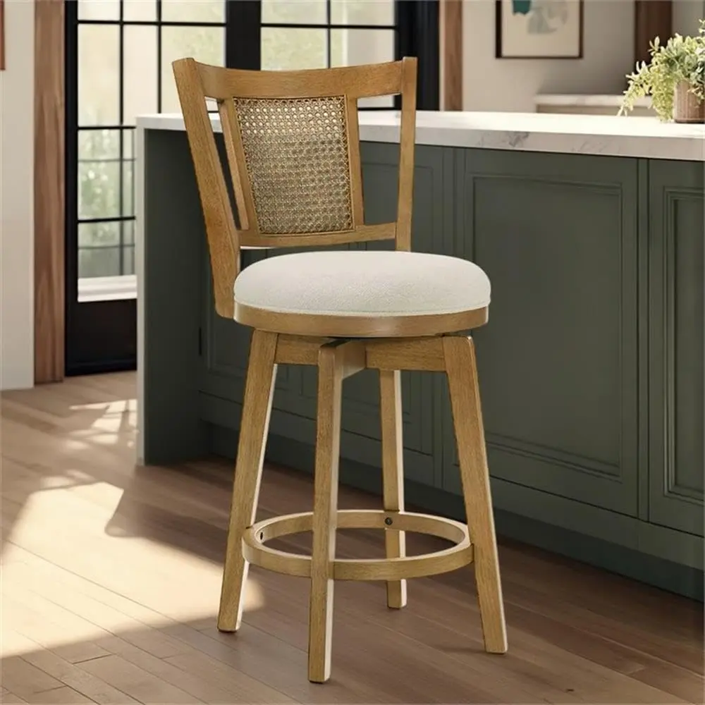 Armen Living Isla 26 in. Amber Glow Counter Height Rubberwood Swivel Barstool with Ivory Fabric Seat - Set of 3 - view 6