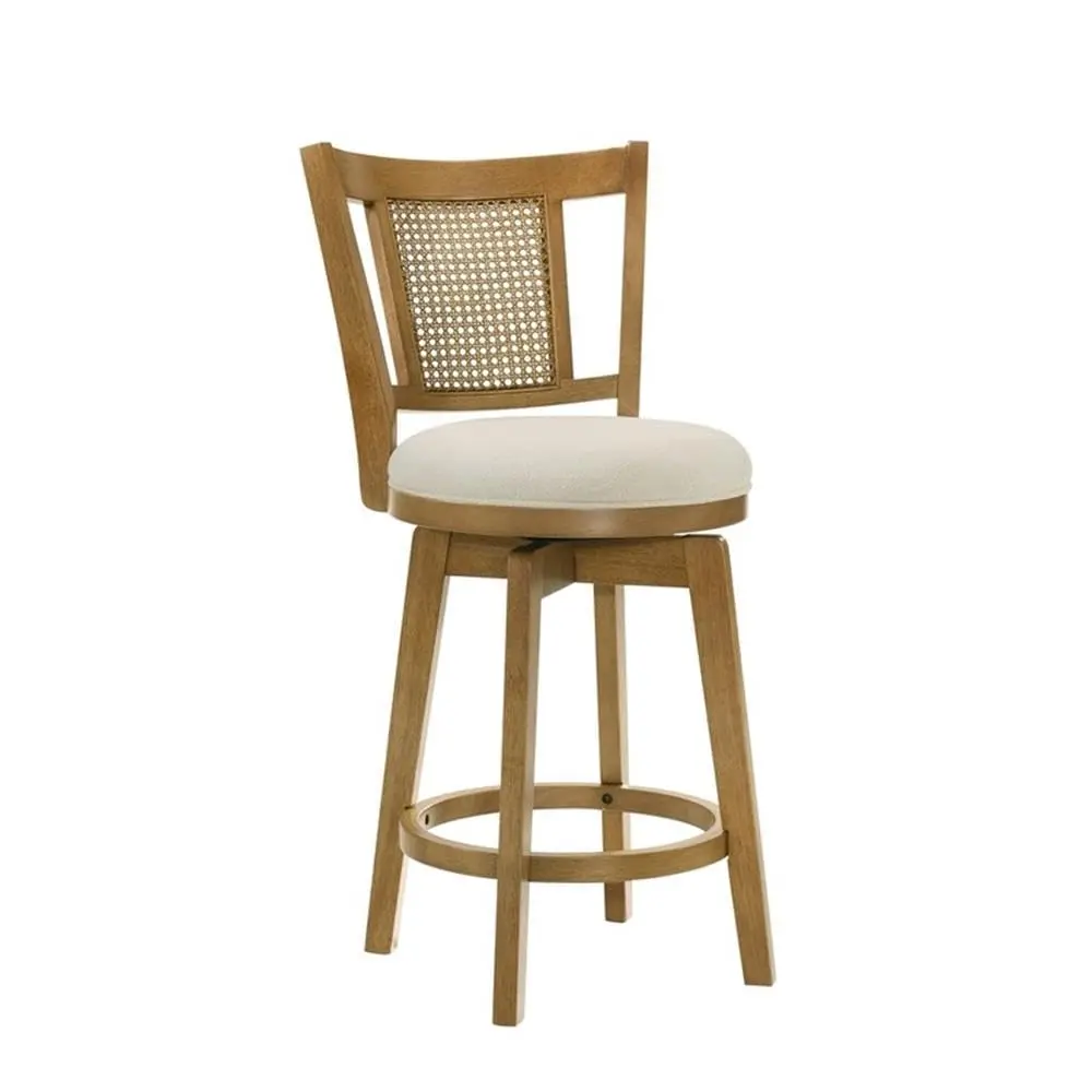 Armen Living Isla 26 in. Amber Glow Counter Height Rubberwood Swivel Barstool with Ivory Fabric Seat - Set of 3 - view 8