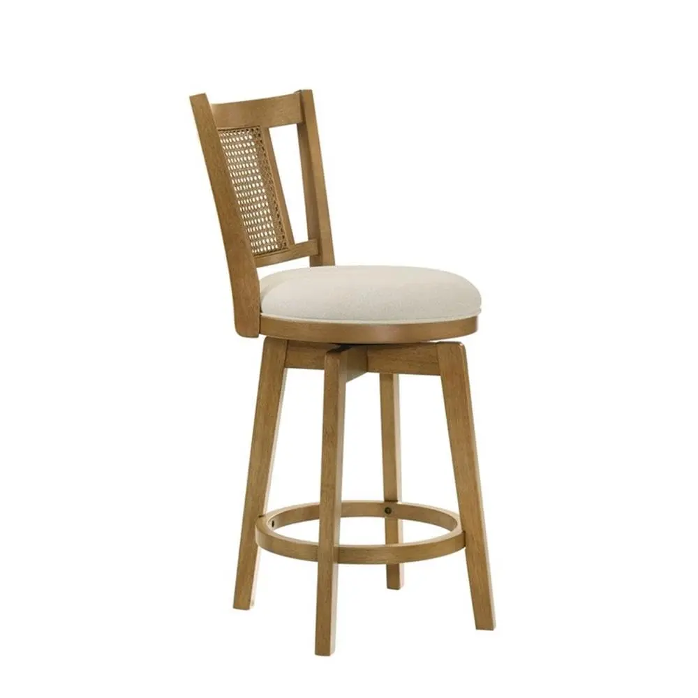 Armen Living Isla 26 in. Amber Glow Counter Height Rubberwood Swivel Barstool with Ivory Fabric Seat - Set of 3 - view 9