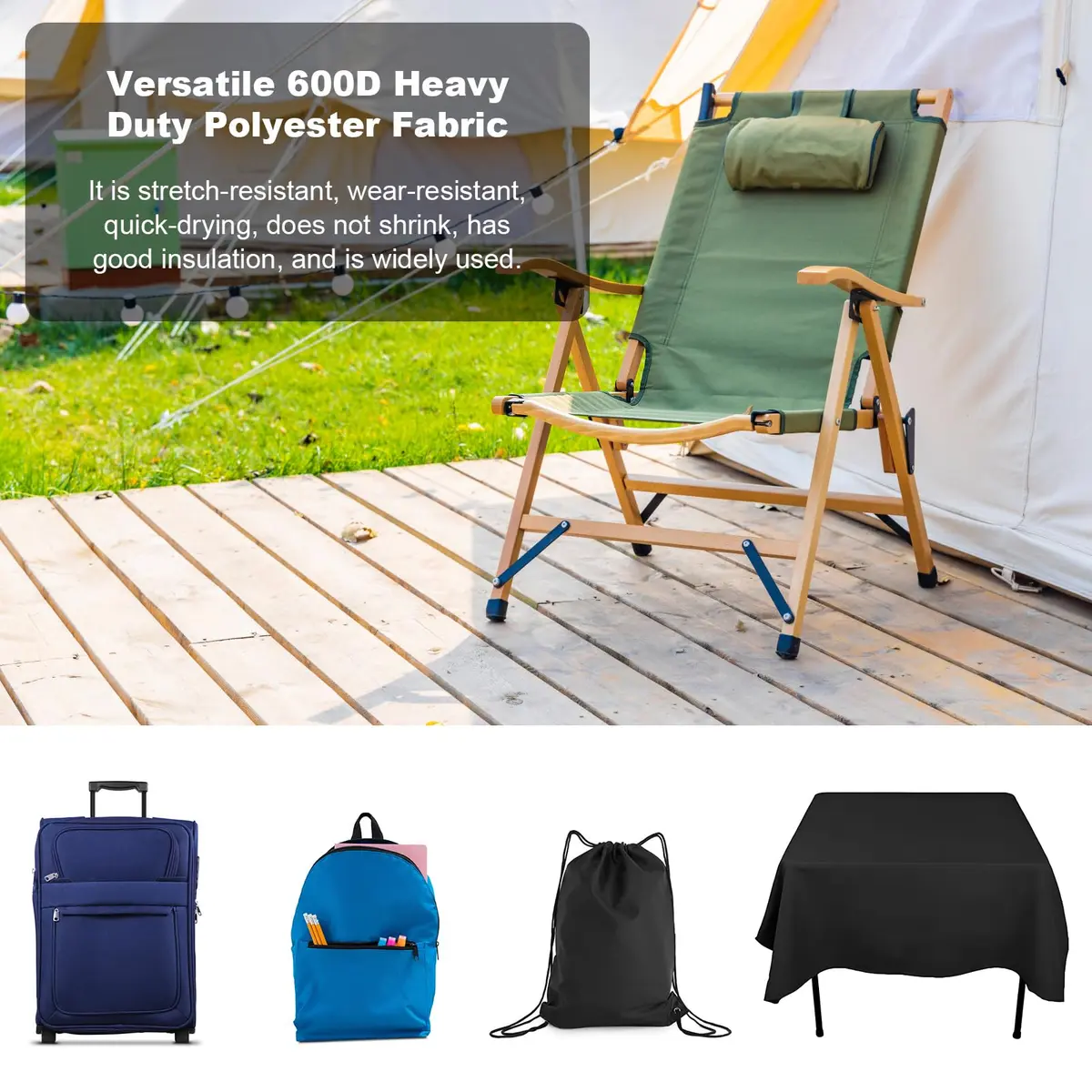 TeeLiy Waterproof Canvas Fabric 600D Upholstery Outdoor Fabric 1 Yard Black 112 cm (36 x 58 inches) | Heavy Duty Ripstop Sewing Cloth - view 5