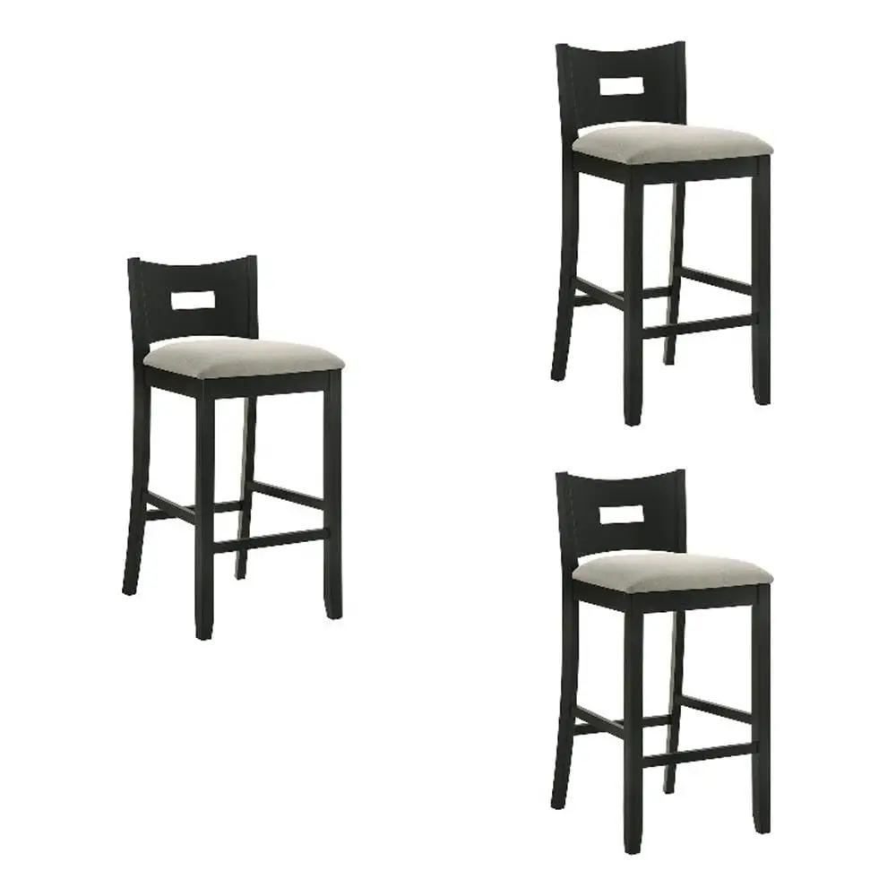 Armen Living Ren 30 in. Matte Black Bar Height Rubberwood Barstool with Fog Fabric Seat - Set of 3 - main product image