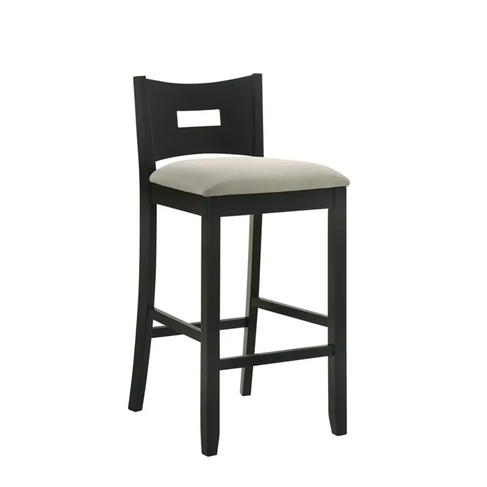 Armen Living Ren 30 in. Matte Black Bar Height Rubberwood Barstool with Fog Fabric Seat - Set of 3 - view 8