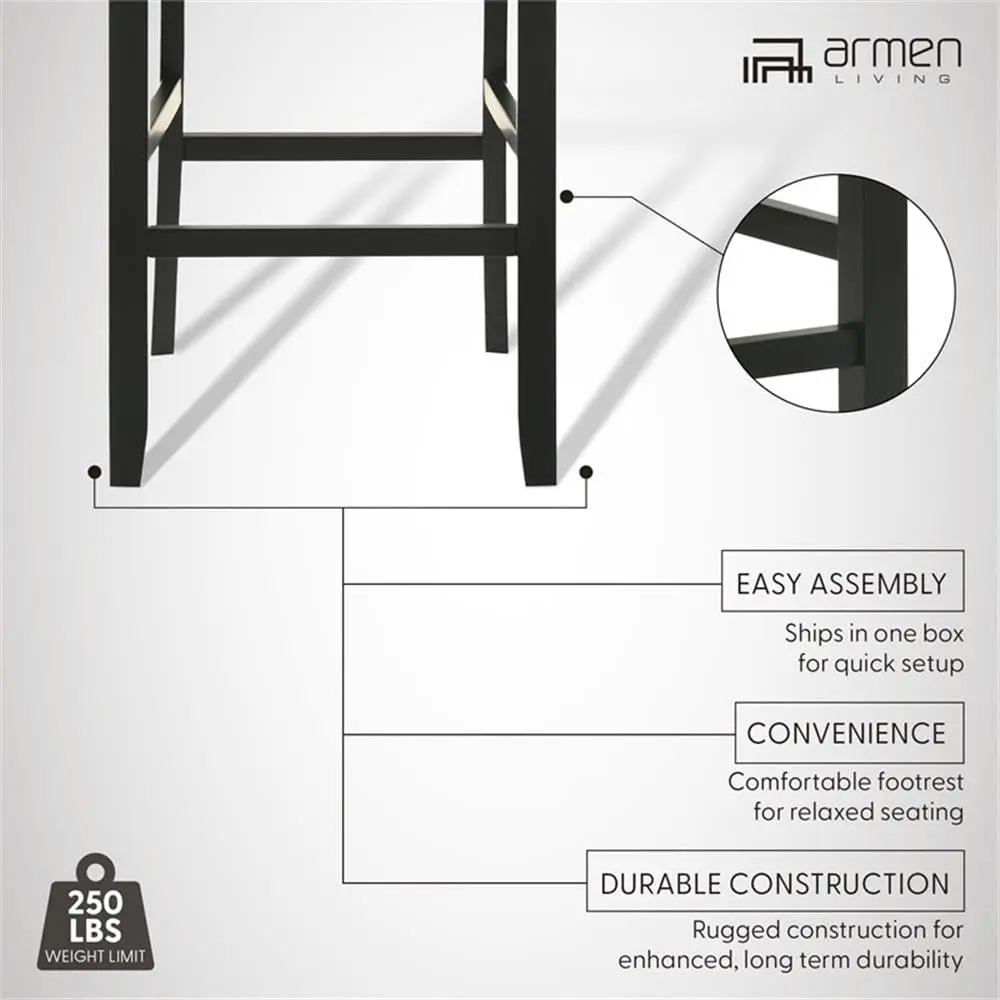 Armen Living Ren 30 in. Matte Black Bar Height Rubberwood Barstool with Fog Fabric Seat - Set of 3 - view 3